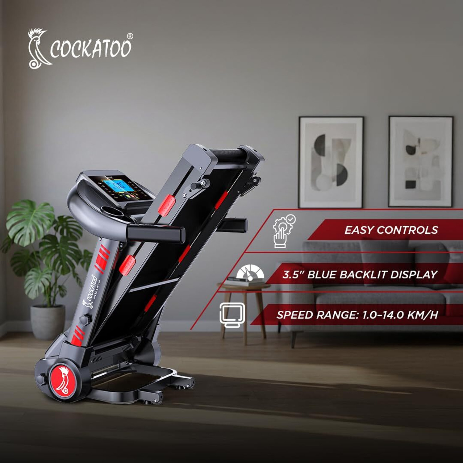 Image of COCKATOO Smart Run 3.5+ DC Motor 3 Level Incline 14Km /hr Speed With Heart Rate Monitor Treadmill (Max Weight:120 kg)
