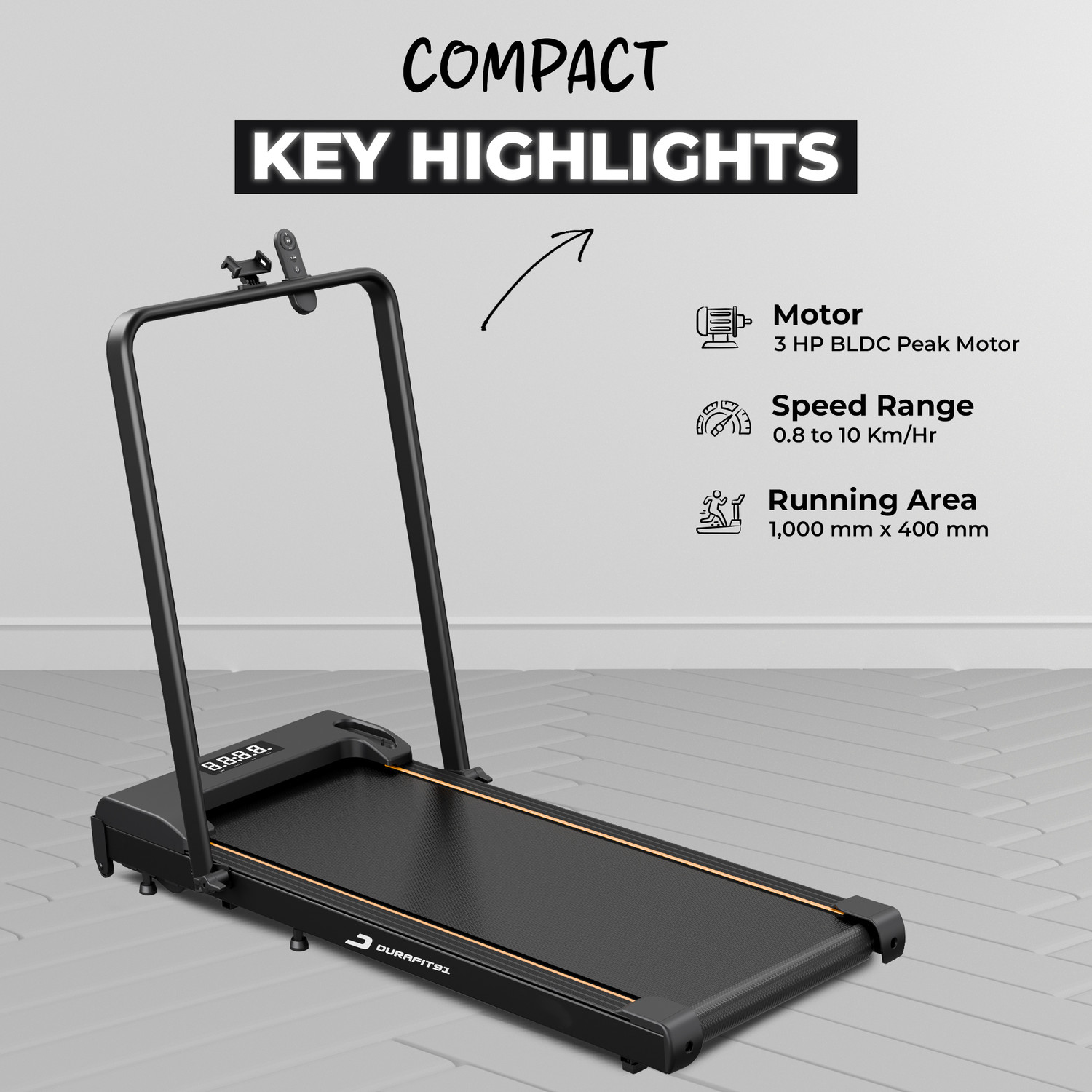 Image of Durafit91 Compact Walkpad 3HP Peak BLDC 120Kg User Weight 10km /h Speed with Remote Control Treadmill (Max Weight:120 kg)