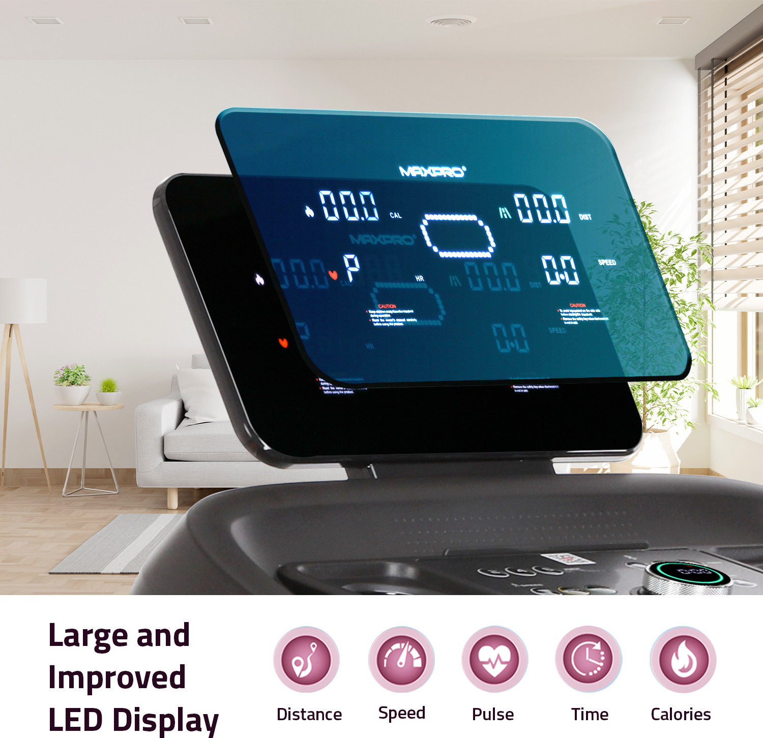 Image of Maxpro FORCE PTM405 4.5HP Peak,110kg User weight,Fit Show App,LED Display for home use Treadmill (Max Weight:110 kg)