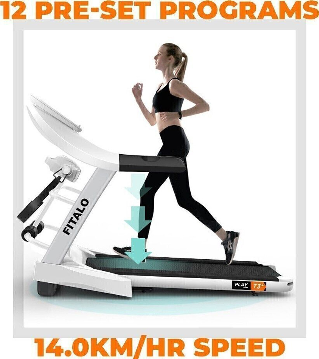 Image of Fitalo PlayT3 Plus (5HP Peak) with Massager, Motorized Multifunction Home-Gym Use Treadmill (Max Weight:100 kg)
