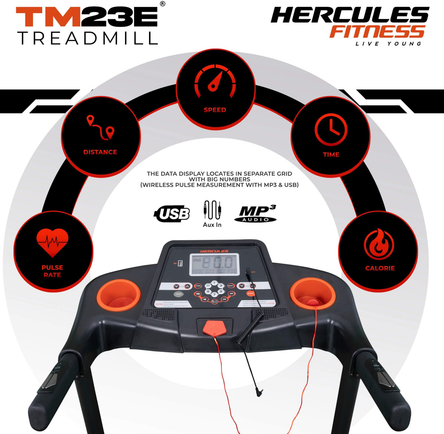 Image of Hercules Fitness Treadmill 1.25 /2.5 HP DC-Manual Elevation-Foldable-With Mp3 Player Treadmill (Max Weight:100 kg)