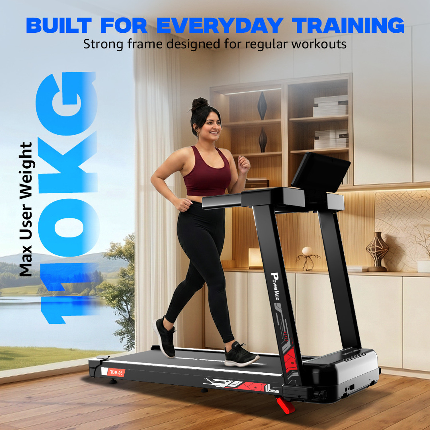 Image of Powermax Fitness TDM-95 4HP BLDC Motor 110KG 8% Manual Incline Shock Absorb for Home Cardio Treadmill (Max Weight:110 kg)