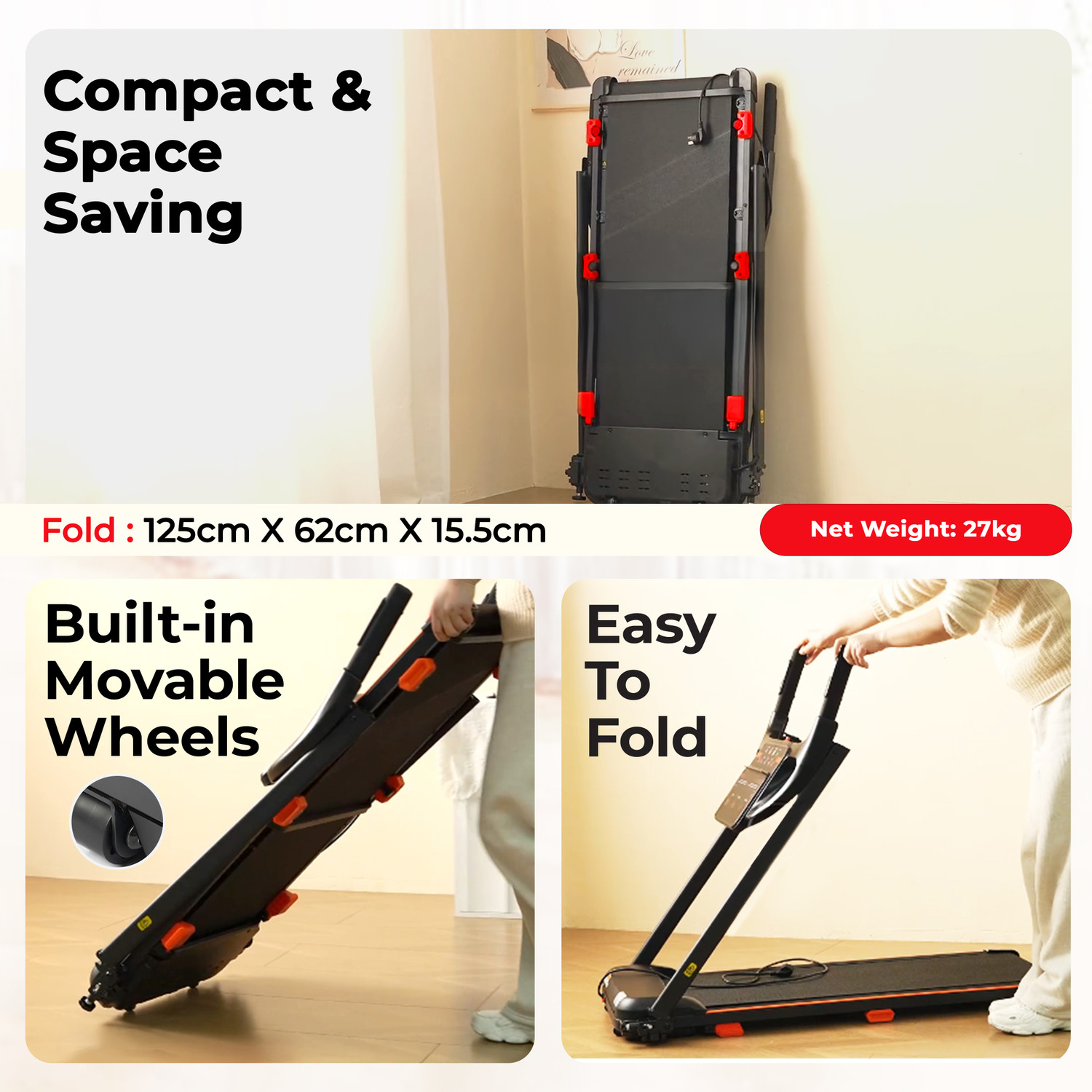 Image of Sparnod Fitness STH-1140 Treadmill for Home Use, 4 HP Peak Motor, 1-14 km /h Speed, LED Display Treadmill (Max Weight:90 kg)