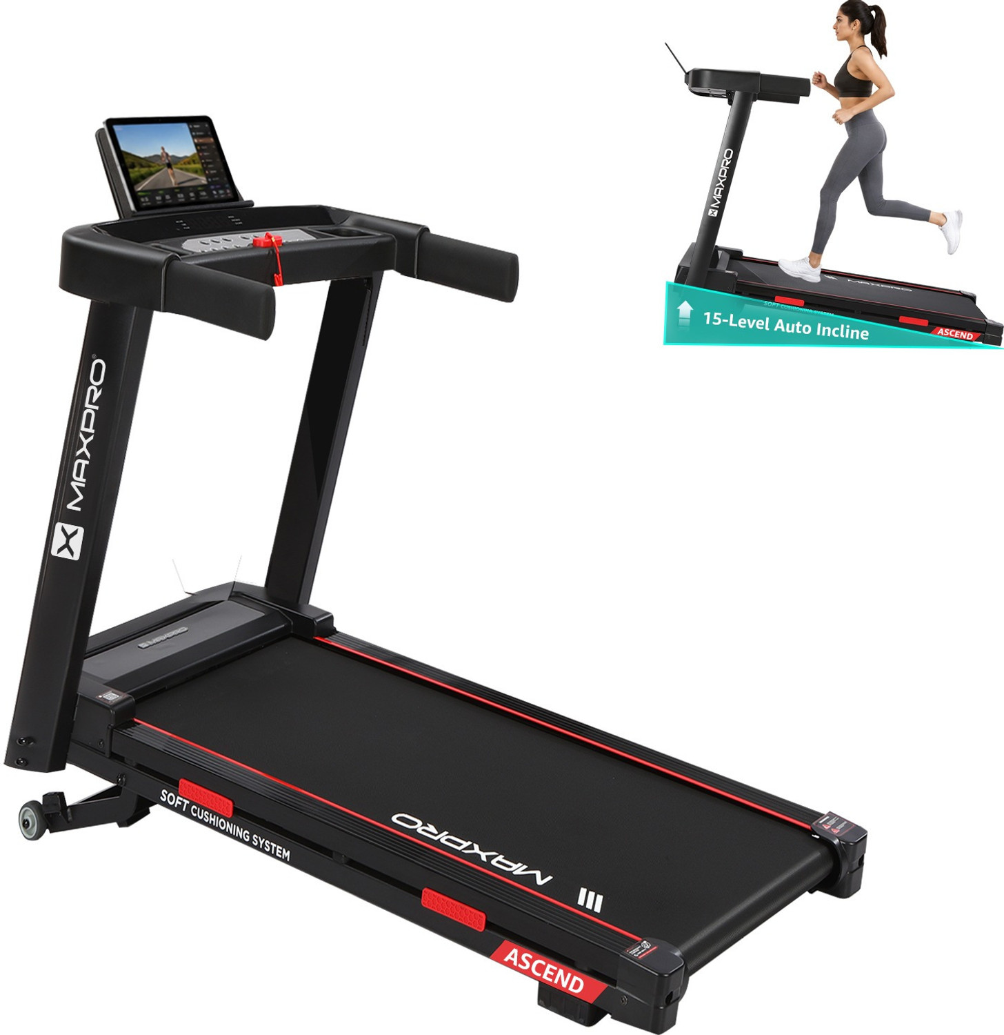 Image of Maxpro PTA230 5HP BLDC Motor, 14 km /h, Max Weight 120Kg, 15 Level Auto Incline, Home Treadmill (Max Weight:120 kg)