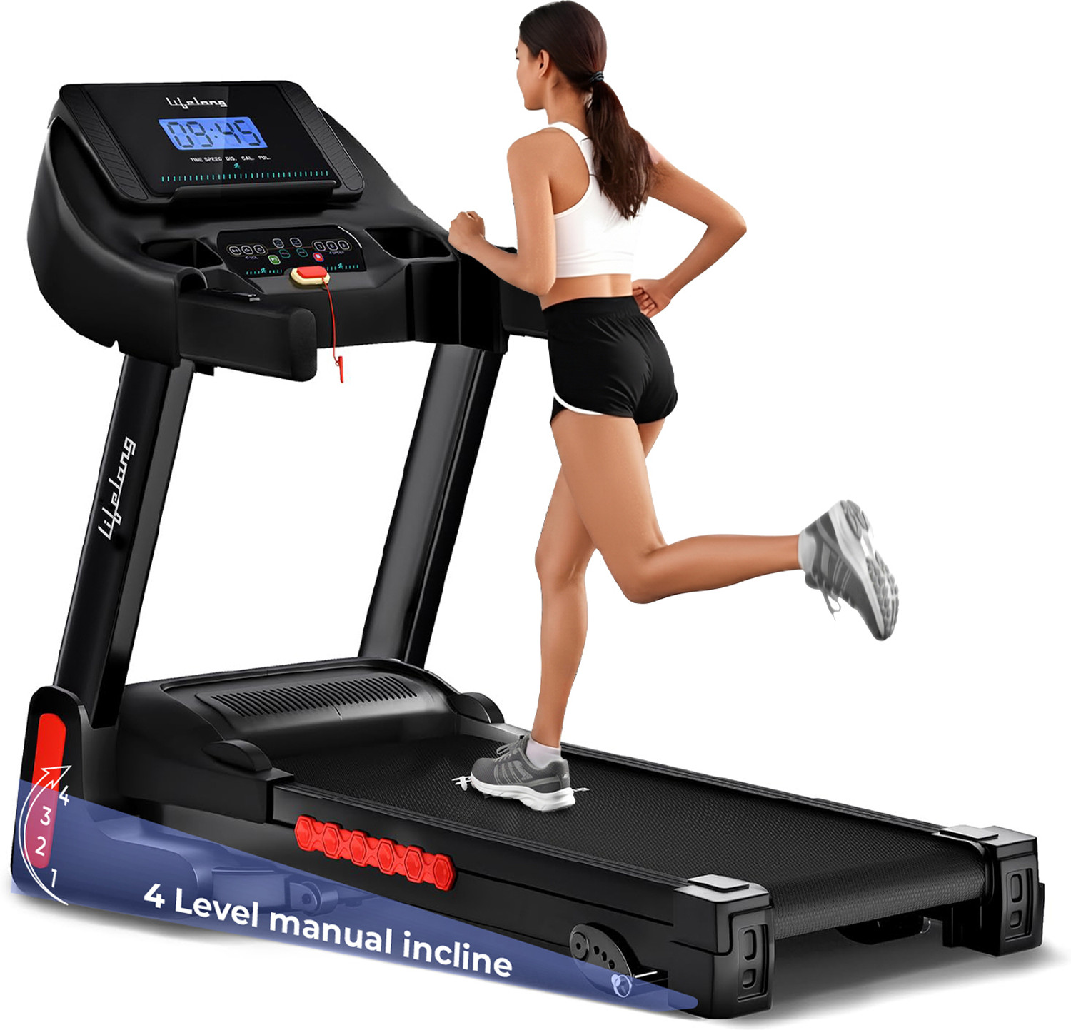 Image of Lifelong 4.5HP Motorized Treadmill for Home Manual Incline 12% Foldable Handle Treadmill (Max Weight:100 kg)