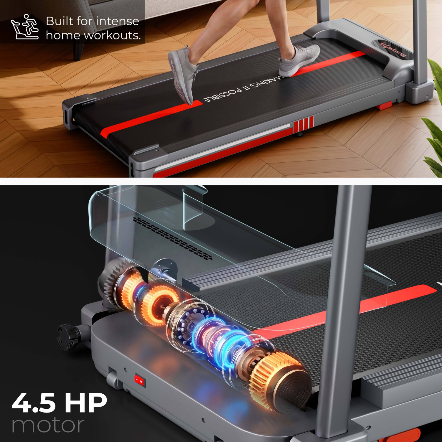 Image of Lifelong 4.5HP Motorized Treadmill for Home | Manual Incline 2 Level | Foldable Handle Treadmill (Max Weight:100 kg)