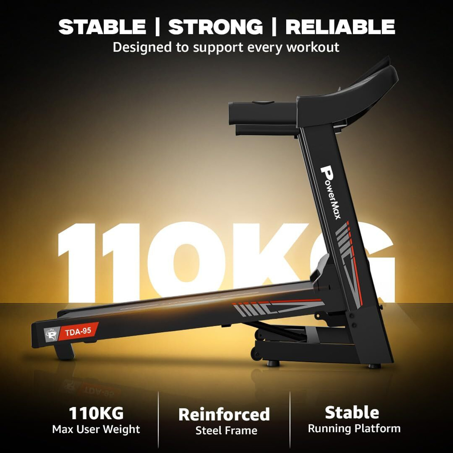 Image of Powermax Fitness TDA-95 4HP DC Motor 15-Level Auto Incline with Shock Absorp LED Display for Home Treadmill (Max Weight:110 kg)