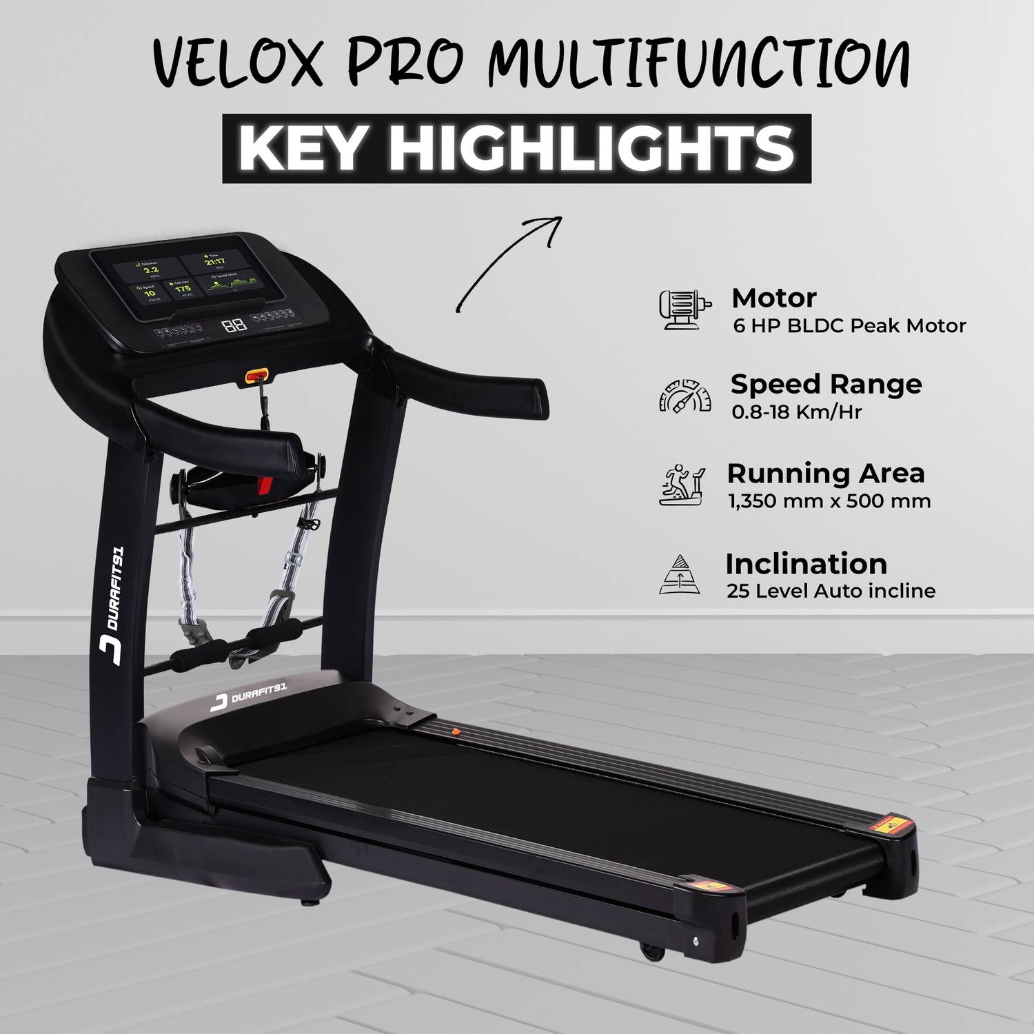 Durafit91 Velox Pro 6HP Peak 150Kg Treadmill - Image 4