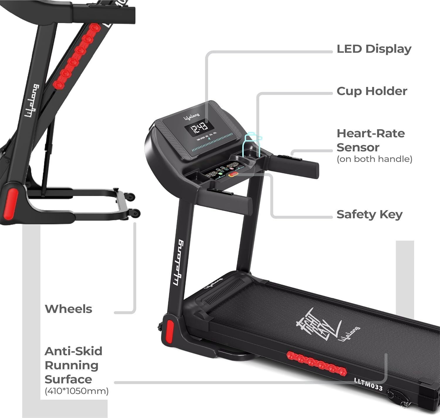Image of Lifelong 4.5HP Motorized Treadmill for Home Manual Incline 12% Foldable Handle Treadmill (Max Weight:100 kg)
