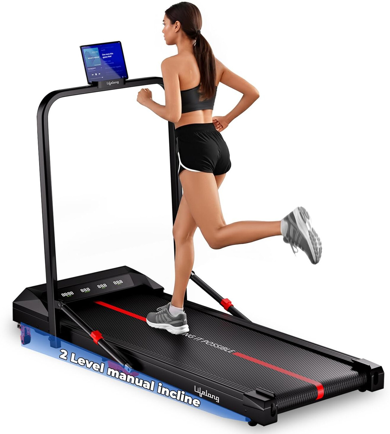 Image of Lifelong 4.5HP Walking Pad Treadmill for Home | Max Speed 10 km /h & LED Display Treadmill (Max Weight:110 kg)