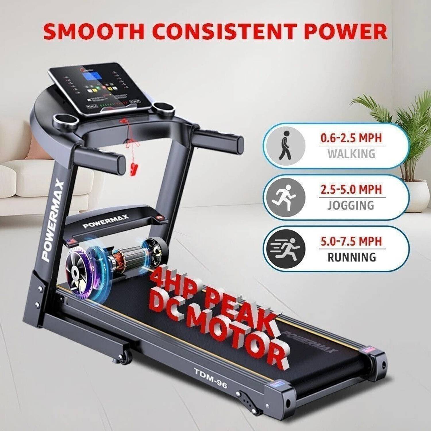 Powermax TDM-96 4HP 110kg Manual Incline Treadmill - Image 4