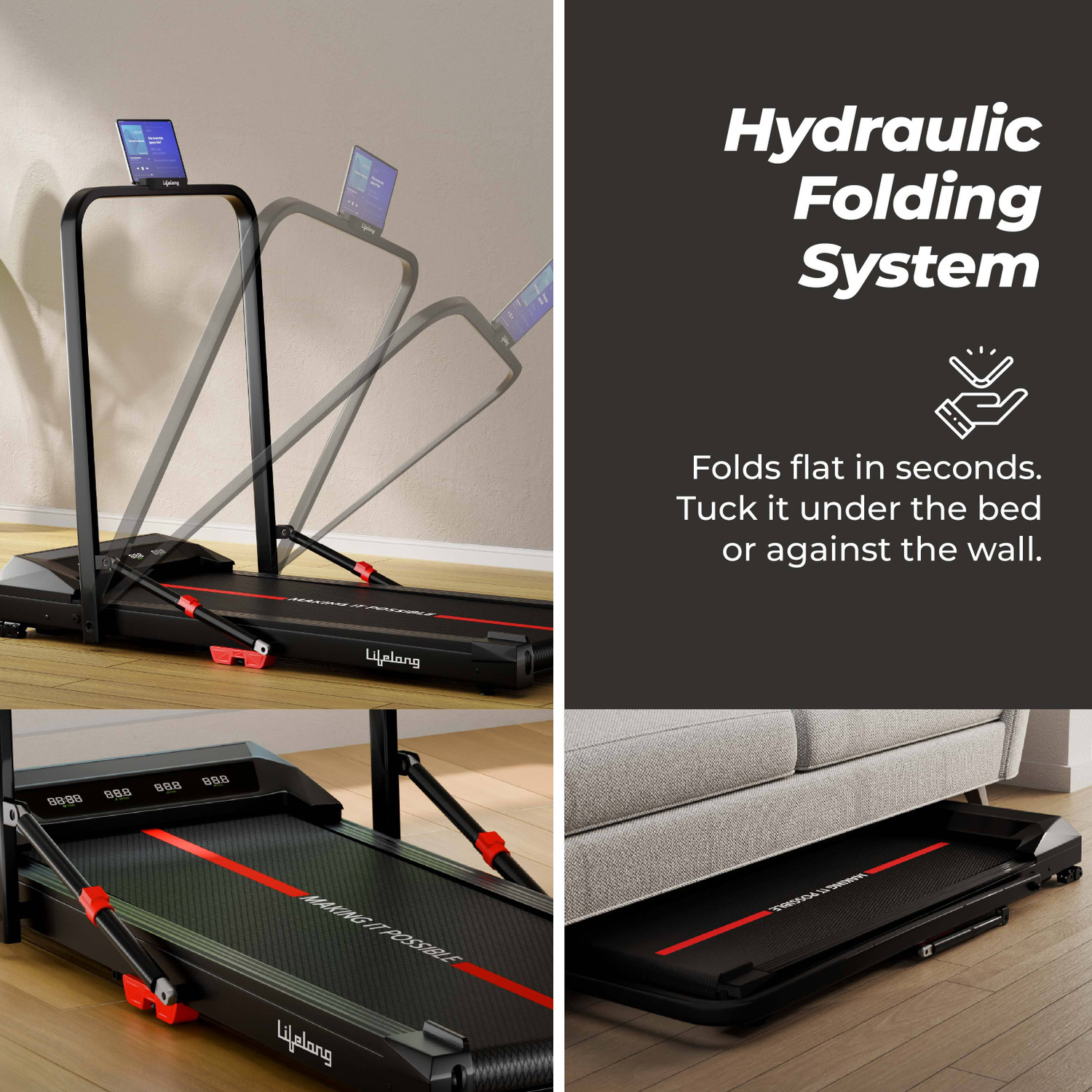 Image of Lifelong 4.5HP Walking Pad Treadmill for Home | Max Speed 10 km /h & LED Display Treadmill (Max Weight:110 kg)