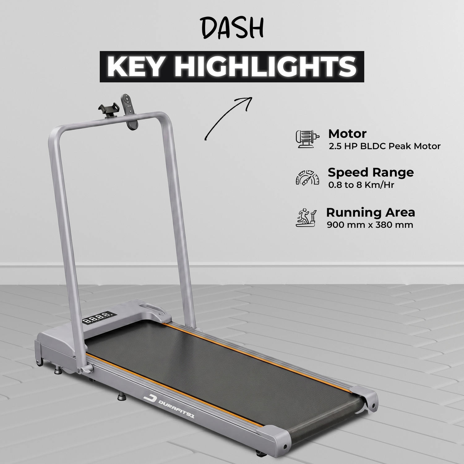 Image of Durafit91 Dash Walkpad 2.5HP Peak BLDC 100Kg User Weight 8km /h Speed with Remote Control Treadmill (Max Weight:100 kg)