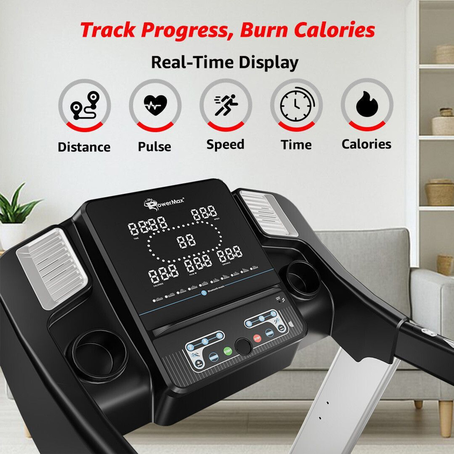 Image of Powermax Fitness TDM-125 5HP DC Motorised Cardio Machine, Speaker, BMI, AUX, Manual Incline Treadmill (Max Weight:130 kg)