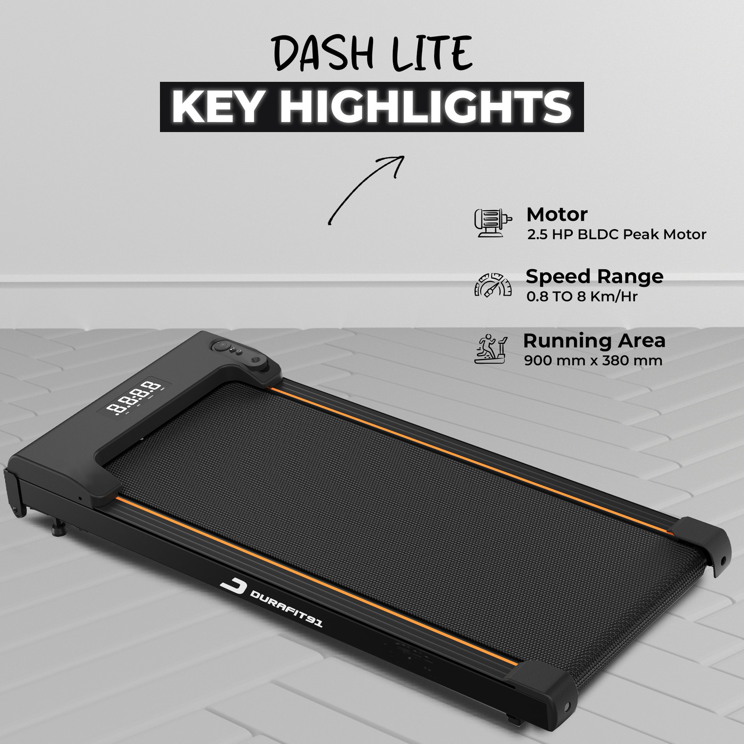 Image of Durafit91 Dash Lite 2.5HP Peak BLDC 8km /h Speed,Remote control Walkpad Underdesk Home Use Treadmill (Max Weight:100 kg)