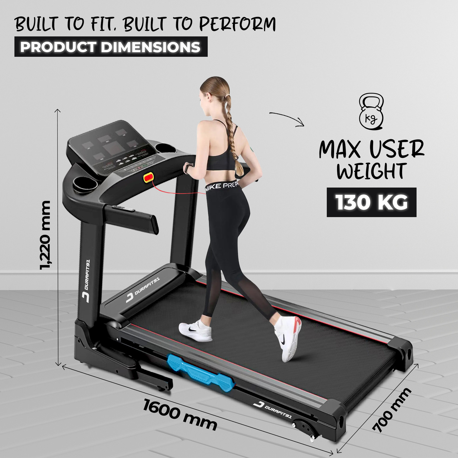 Image of Durafit Solid 5.5HP Peak AC 130Kg User Weight |12-Auto Incline |16km Speed | Foldable Treadmill (Max Weight:130 kg)