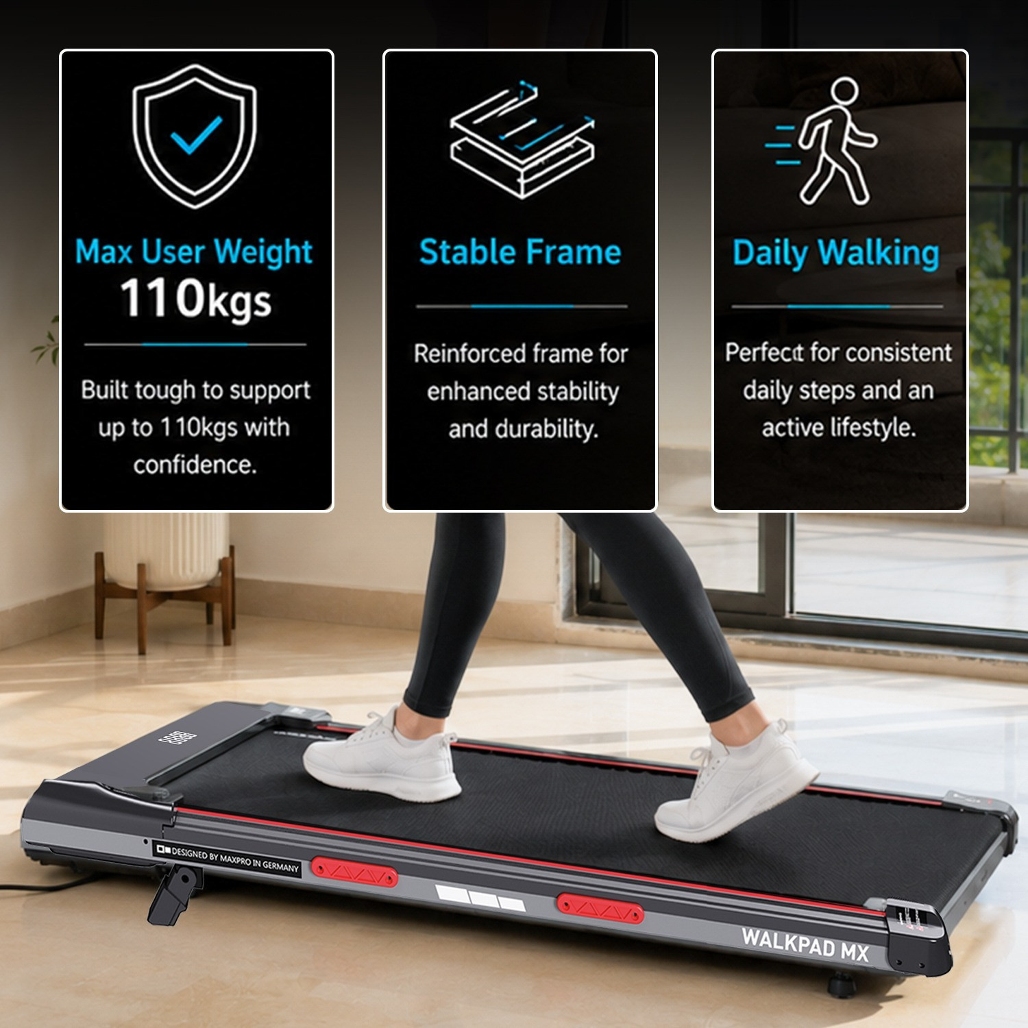 Image of Maxpro WALKPAD 3.5HP BLDC Motor, 12 Km /Hr Speed, 110kg Max.User Weight, LED Display Treadmill (Max Weight:110 kg)