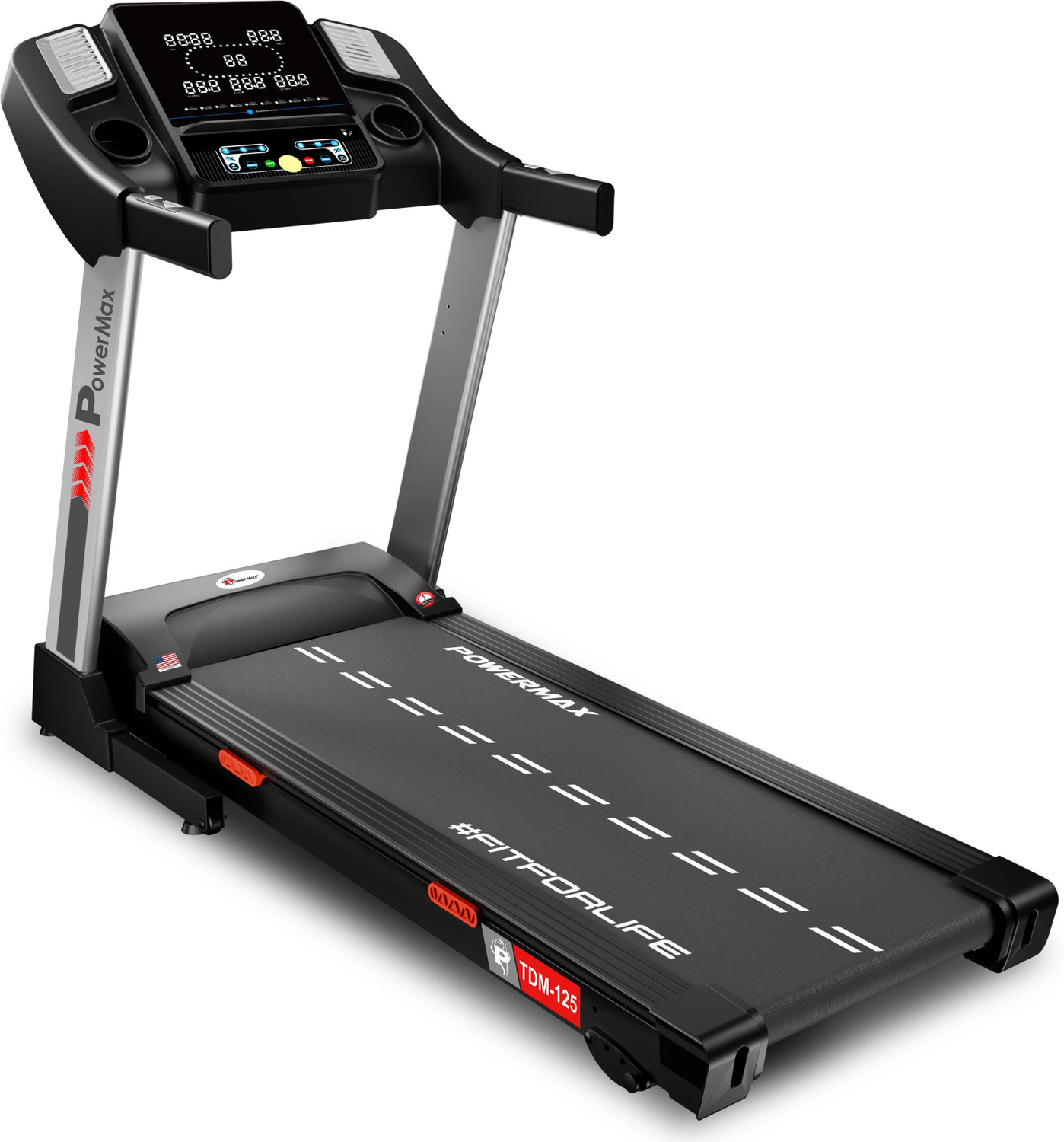 Image of Powermax Fitness TDM-125 5HP DC Motorised Cardio Machine, Speaker, BMI, AUX, Manual Incline Treadmill (Max Weight:130 kg)
