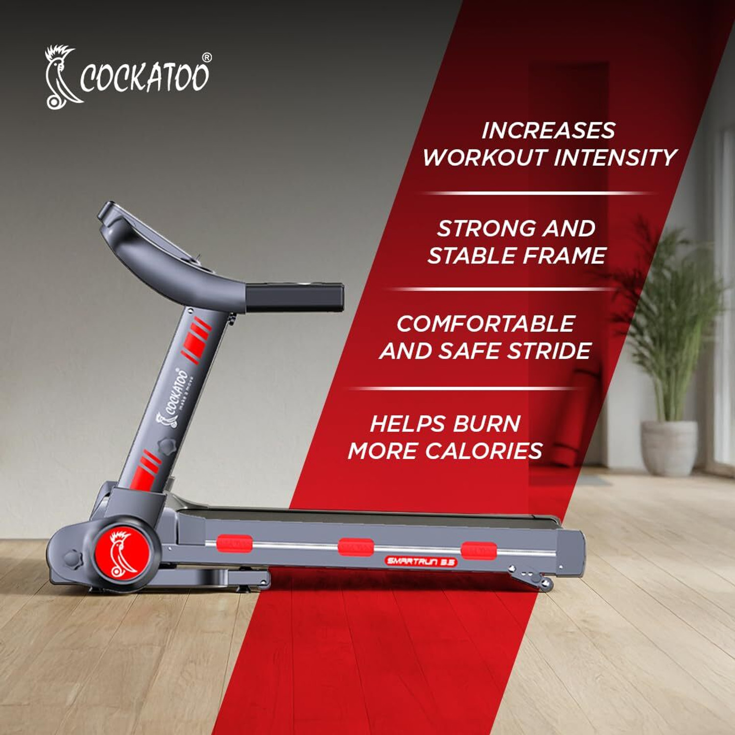 Image of COCKATOO Smart Run 3.5+ DC Motor 3 Level Incline 14Km /hr Speed With Heart Rate Monitor Treadmill (Max Weight:120 kg)