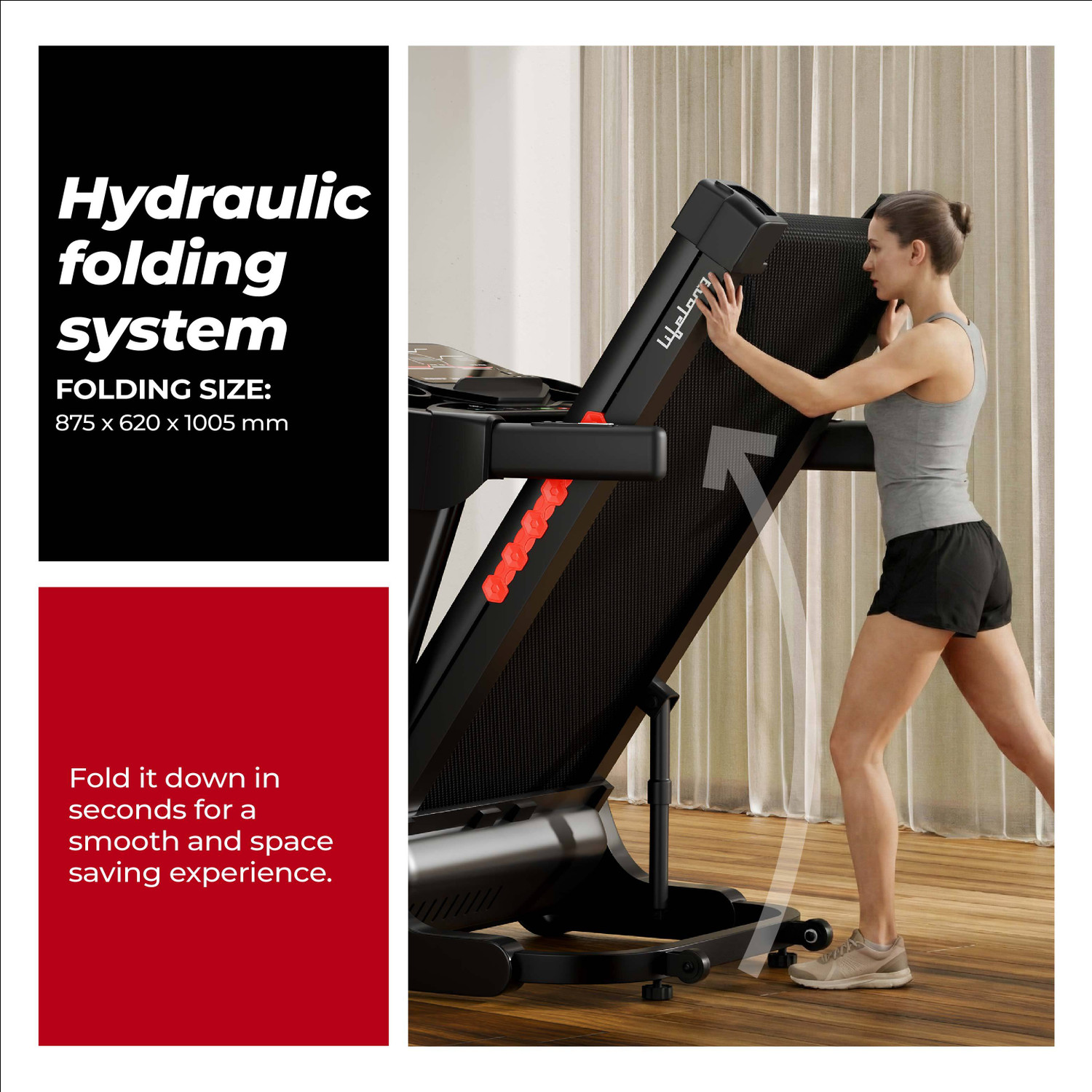 Image of Lifelong 4.5Hp Peak Motorized Treadmill for Home with Auto Incline & Hydraulic fold Treadmill (Max Weight:110 kg)