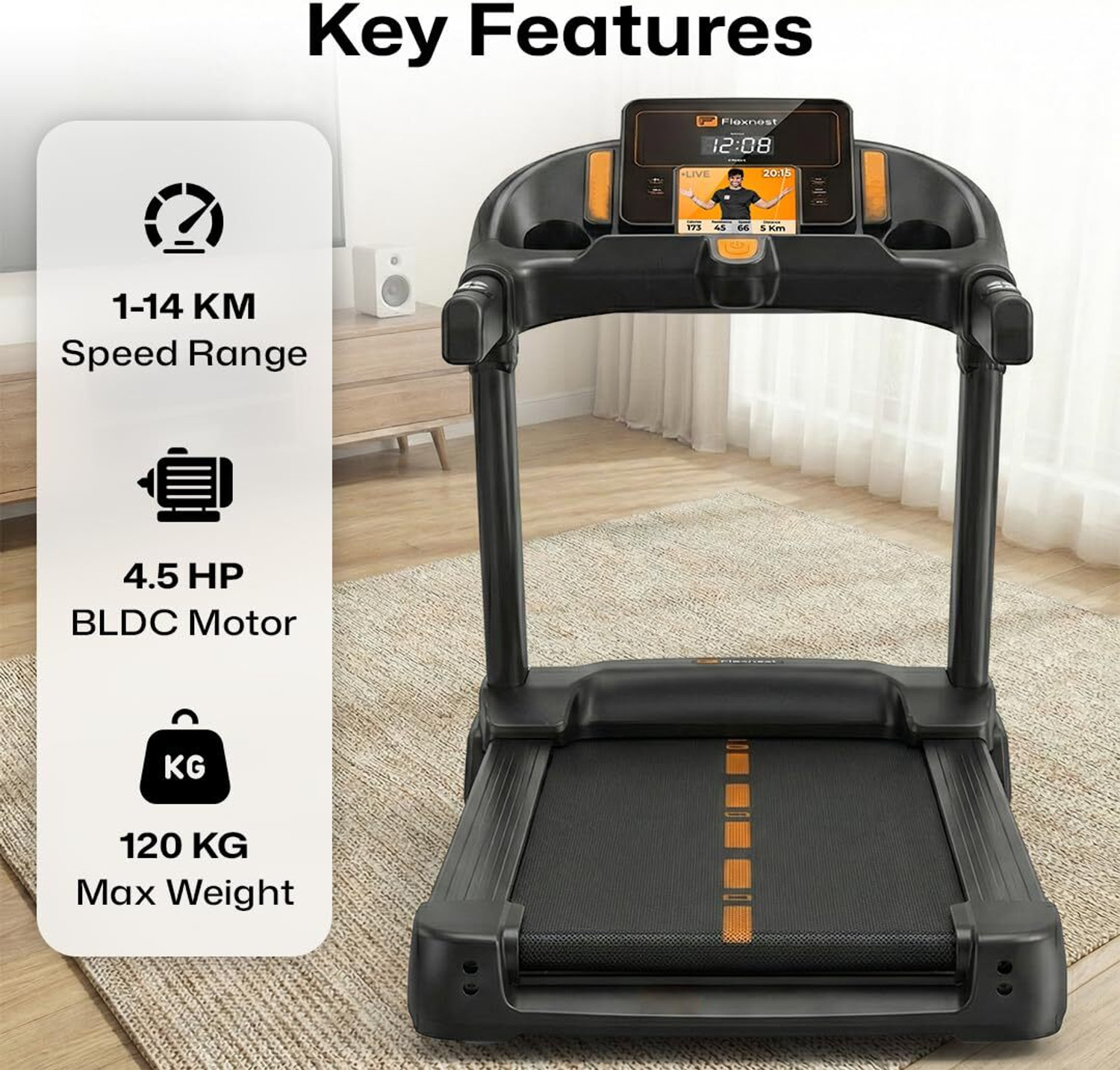 Image of Flexnest Flextread EZ 3HP Peak 14km /h Manual Incline with in-Built Bluetooth Speaker Treadmill (Max Weight:120 kg)