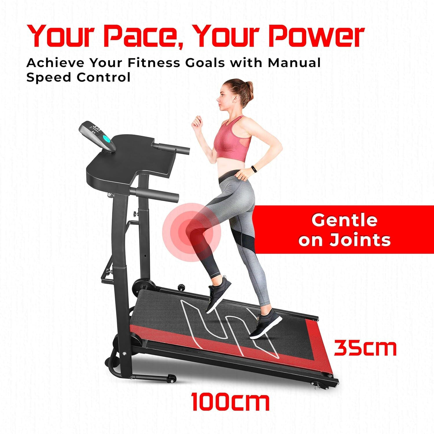 Image of Sparnod Fitness STH 550 Manual Foldable Treadmill For Home Use, 5-Layer Anti-Skid Belt Treadmill (Max Weight:100 kg)
