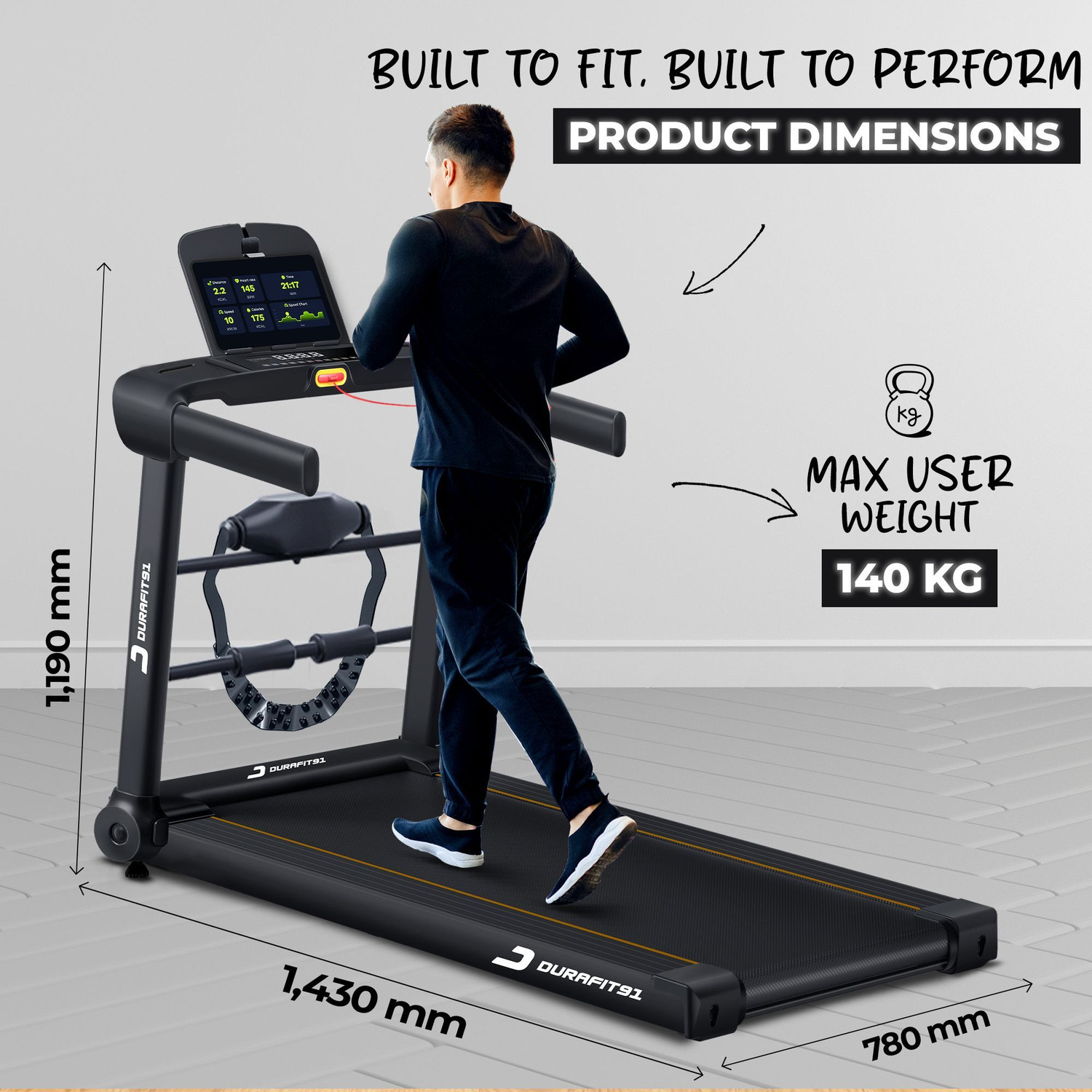 Image of Durafit91 Surge Multifunction 5HP Peak 140Kg Max Weight| 25-Auto Incline 16km Speed BLDC Treadmill (Max Weight:140 kg)