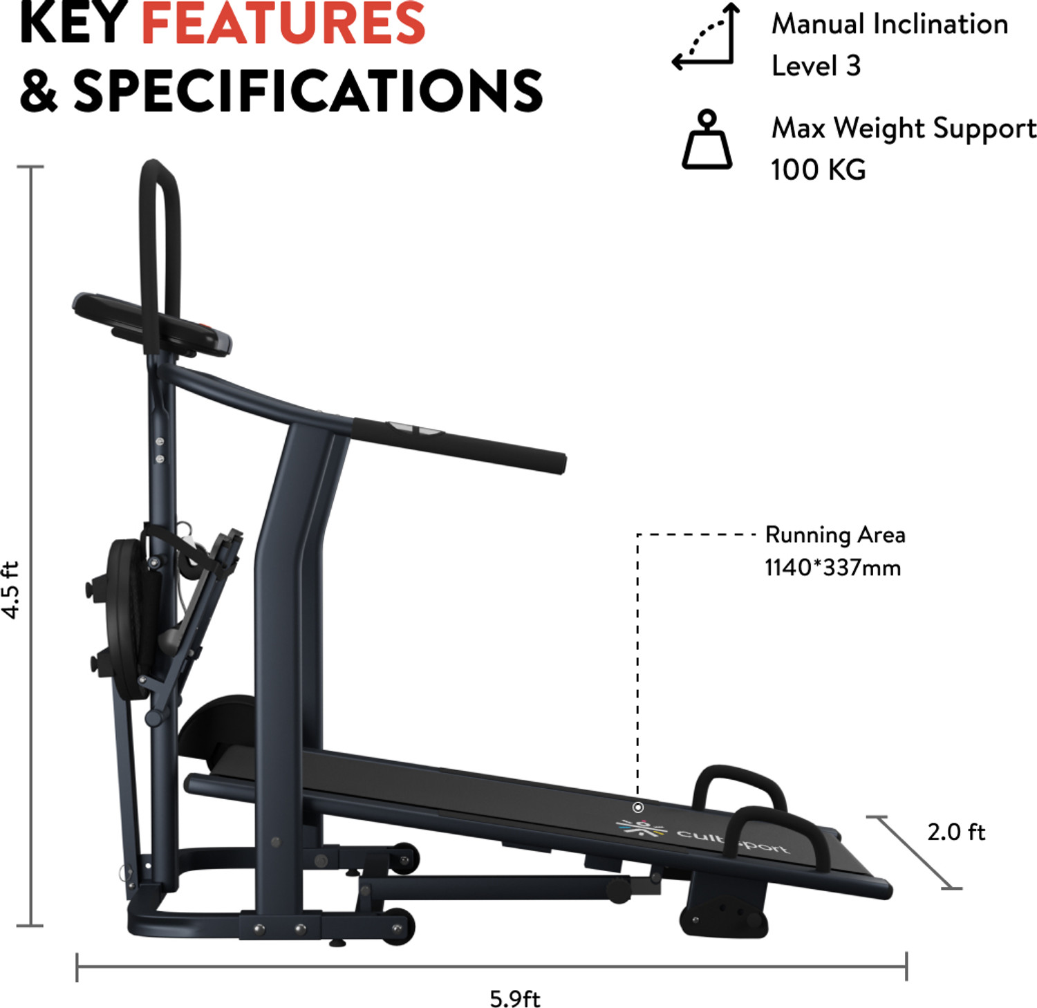 Image of FITKIT by cult FT801 4 in 1 Multifunction Manual Treadmill For Home Gym | Weight 100 Kg Treadmill (Max Weight:100 kg)