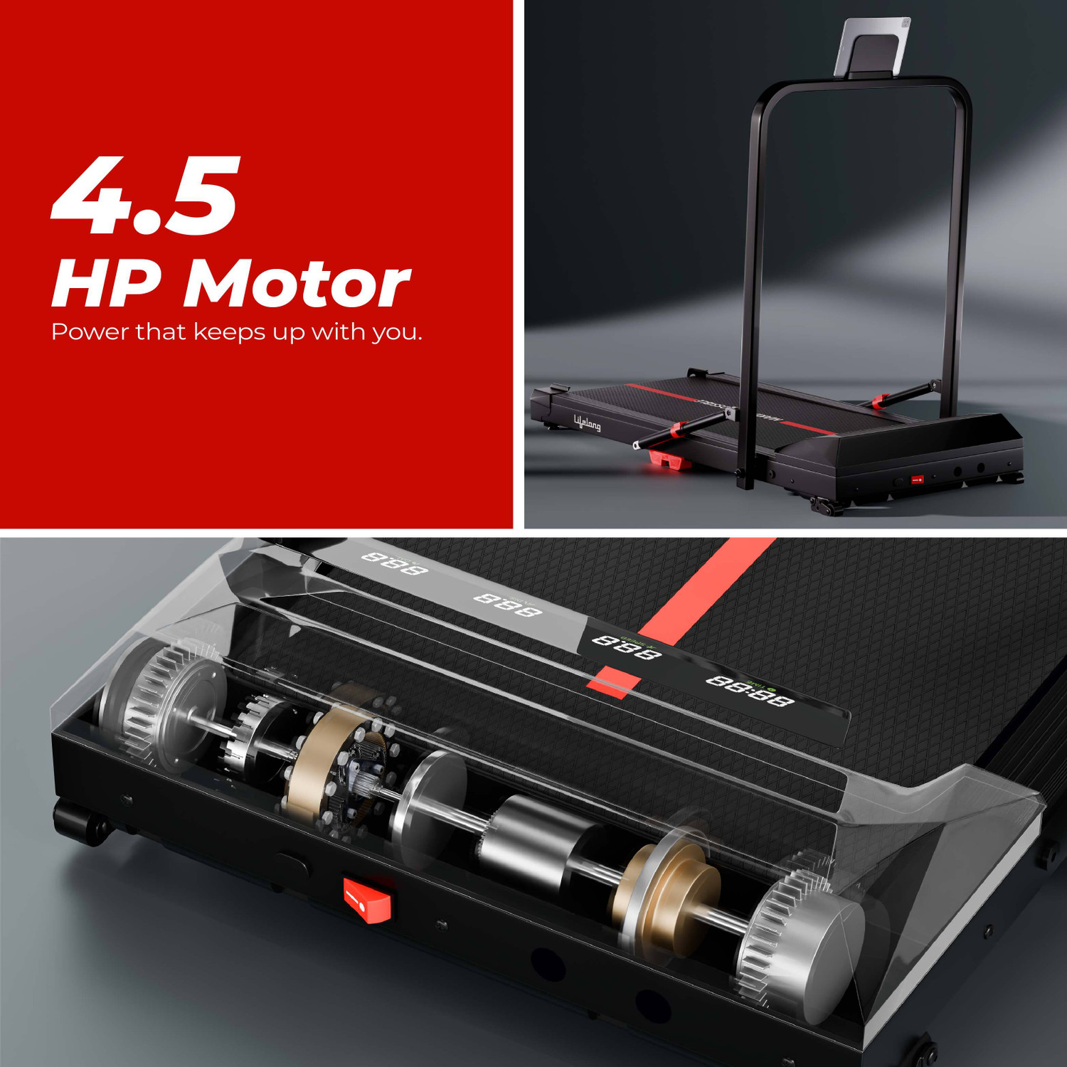 Image of Lifelong 4.5HP Walking Pad Treadmill for Home | Max Speed 10 km /h & LED Display Treadmill (Max Weight:110 kg)