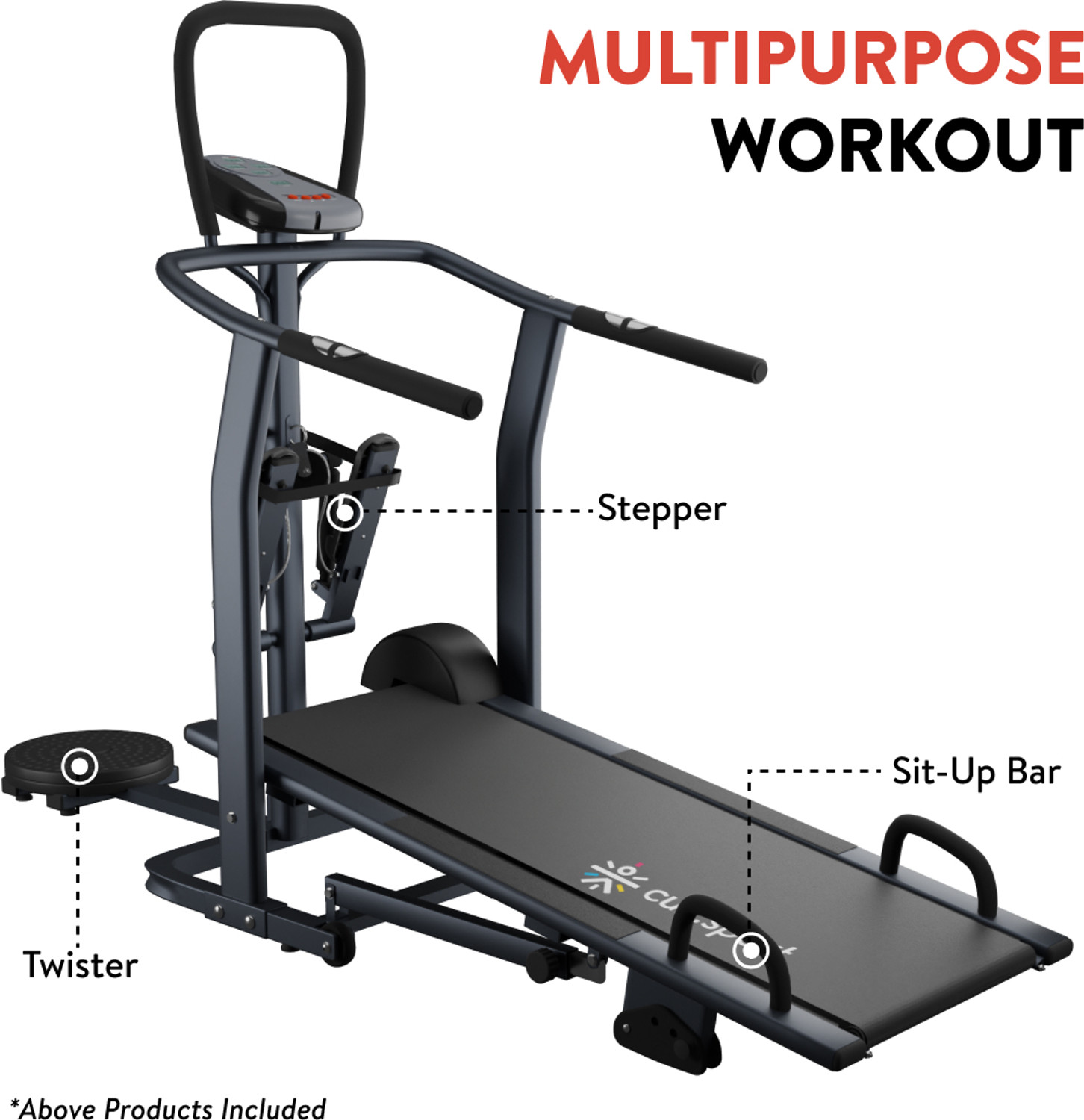 Image of FITKIT by cult FT801 4 in 1 Multifunction Manual Treadmill For Home Gym | Weight 100 Kg Treadmill (Max Weight:100 kg)