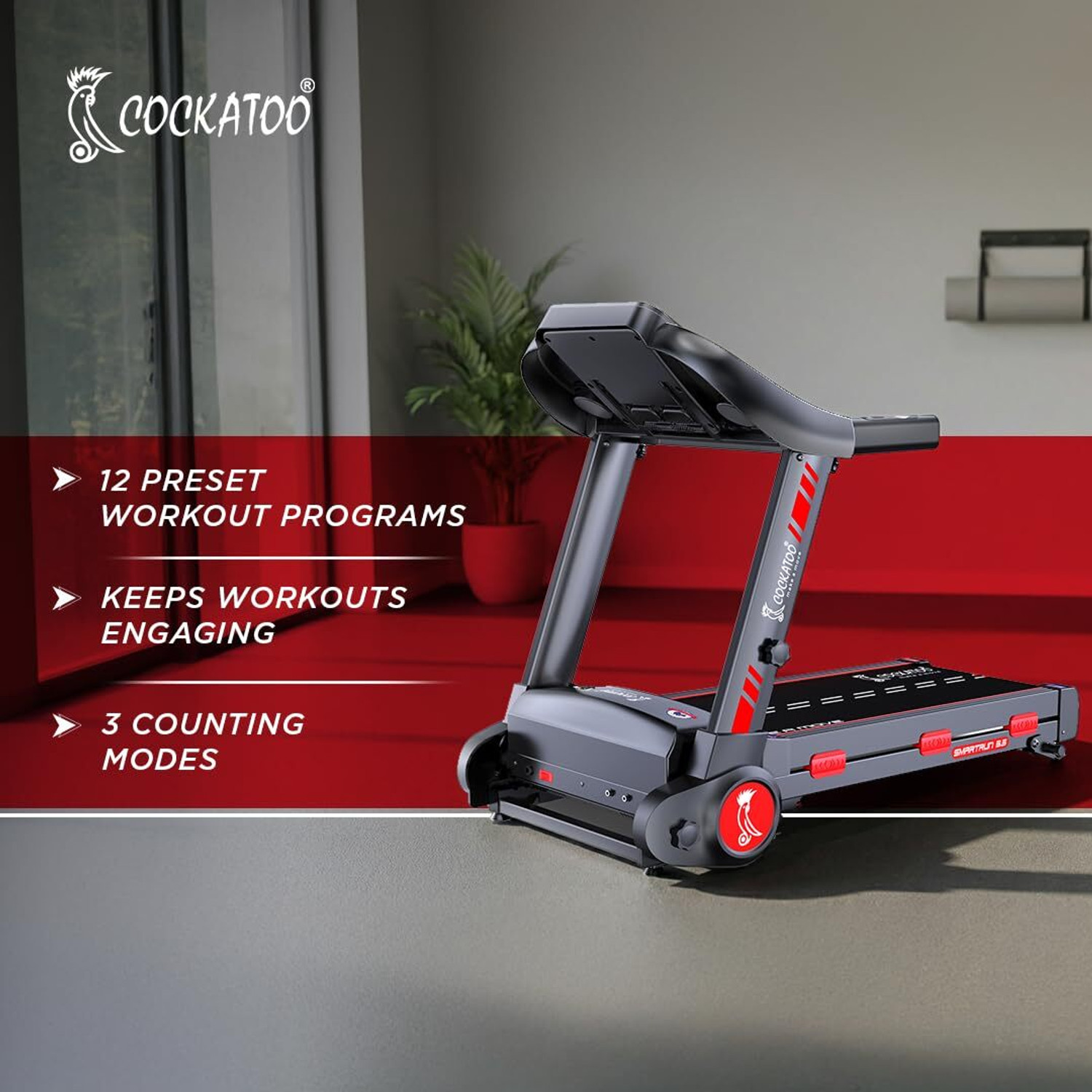 Image of COCKATOO Smart Run 3.5+ DC Motor 3 Level Incline 14Km /hr Speed With Heart Rate Monitor Treadmill (Max Weight:120 kg)