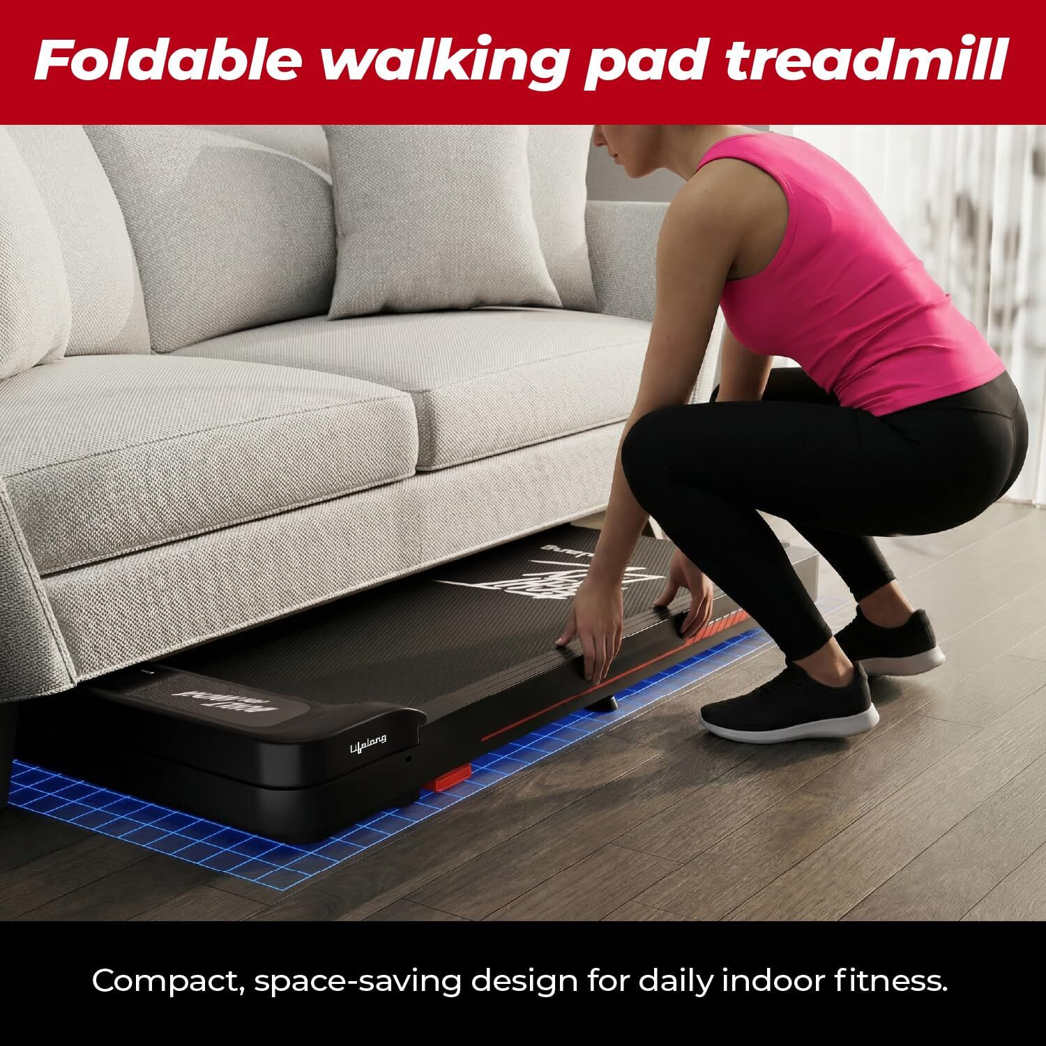 Image of Lifelong Walking Pad Treadmill | 3 HP Motor | 2-Level Manual Incline | LED Display Treadmill (Max Weight:110 kg)