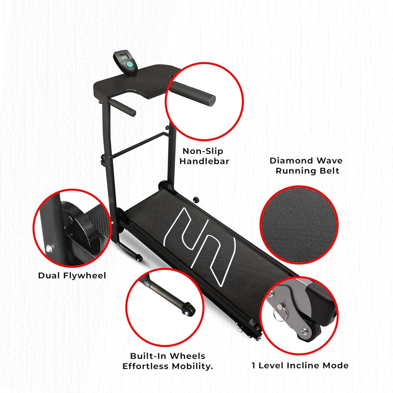 Image of Sparnod Fitness STH 550 Manual Foldable Treadmill For Home Use, 5-Layer Anti-Skid Belt Treadmill (Max Weight:100 kg)