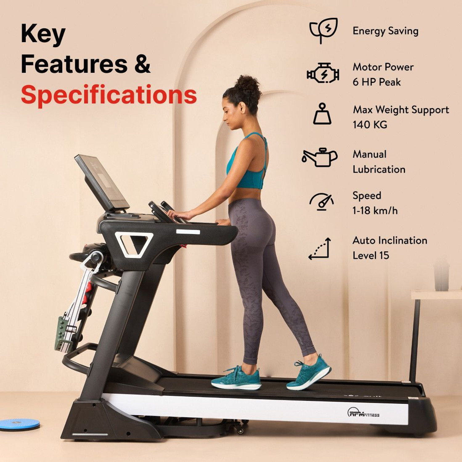 Image of RPM Fitness Active1100DCM 6HP Peak, Max Weight: 140kg with 15 Level Auto Incline Motorized Treadmill (Max Weight:140 kg)