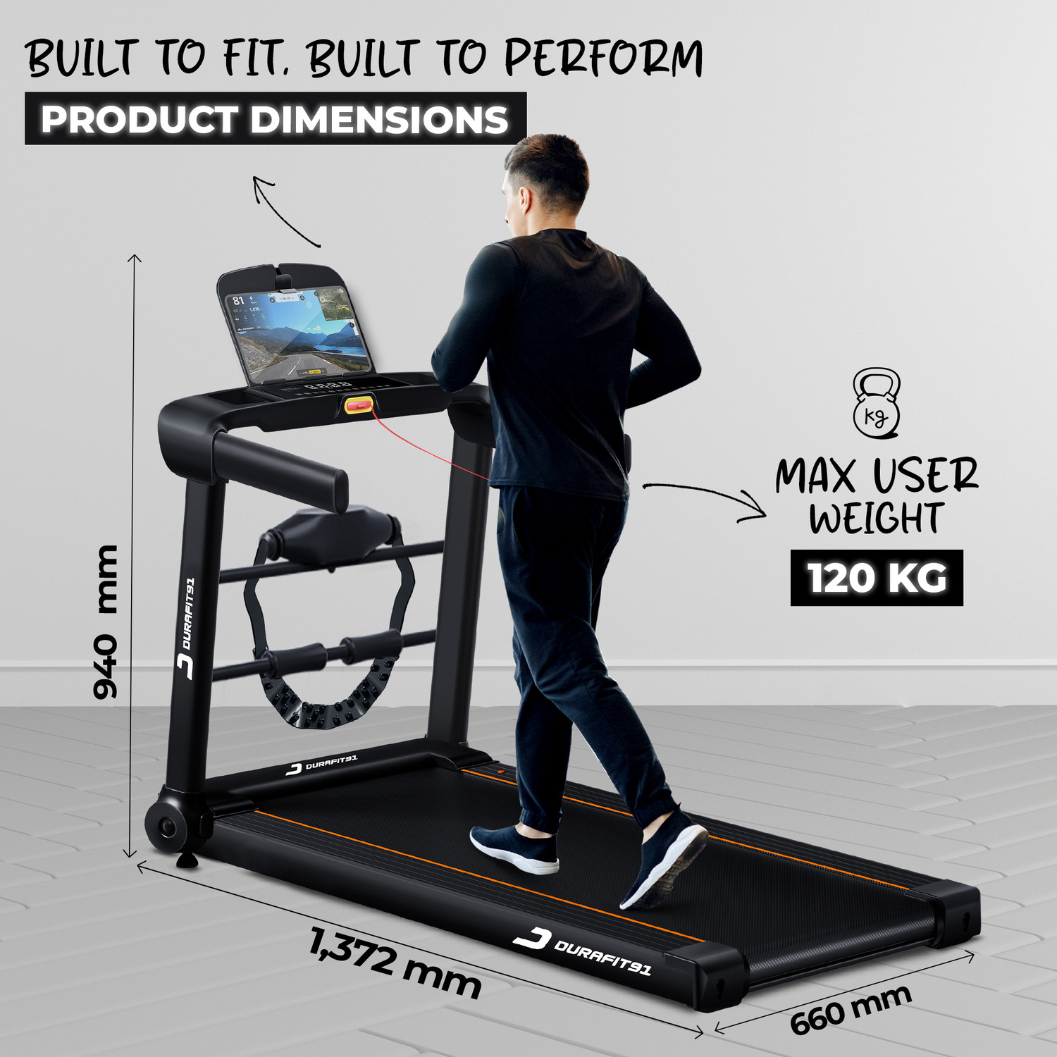 Image of Durafit91 Ace Pro Multifunction 4.5HP Peak BLDC | 16km Speed | 20-Auto Incline | Black Treadmill (Max Weight:120 kg)