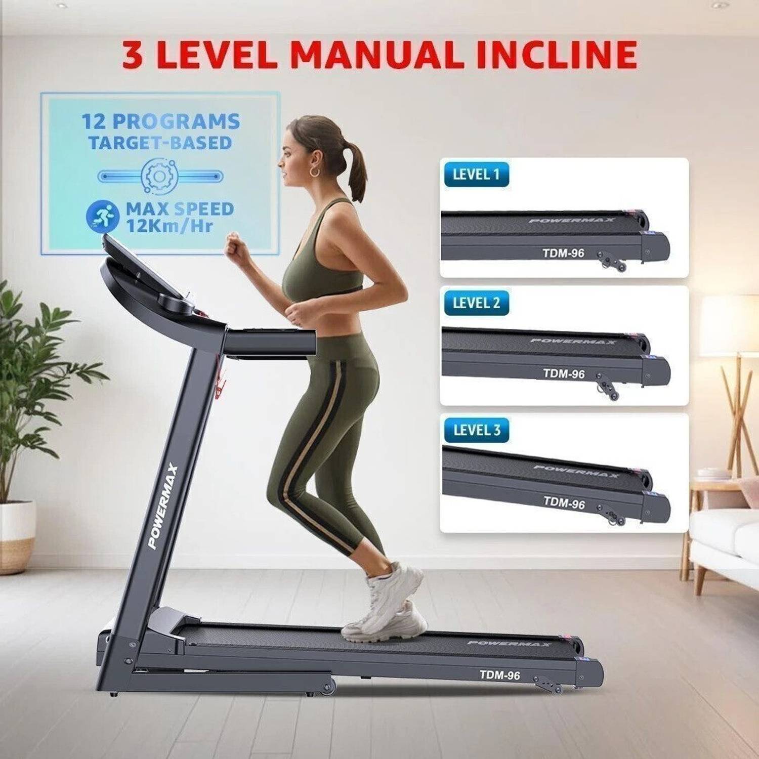 Powermax TDM-96 4HP 110kg Manual Incline Treadmill - Image 5