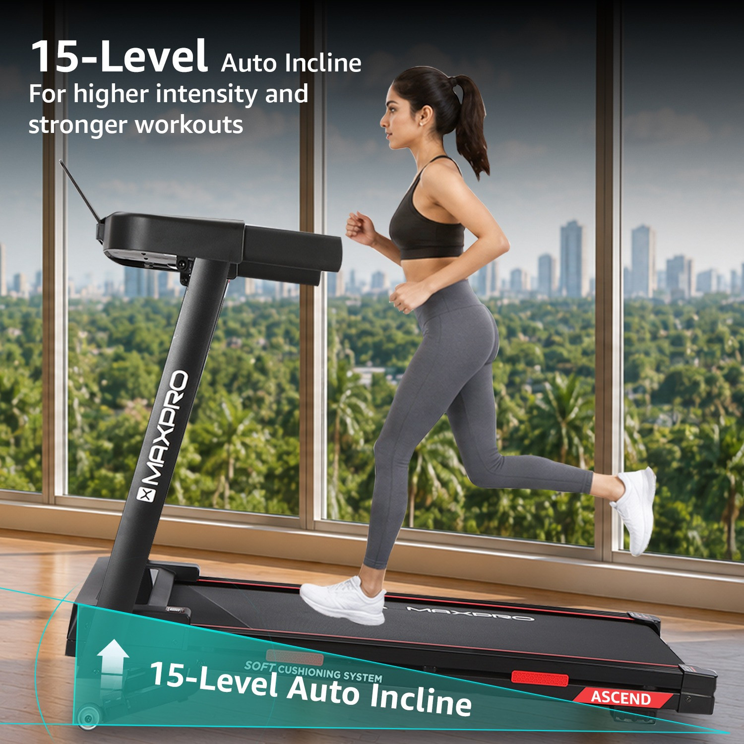 Image of Maxpro PTA230 5HP BLDC Motor, 14 km /h, Max Weight 120Kg, 15 Level Auto Incline, Home Treadmill (Max Weight:120 kg)