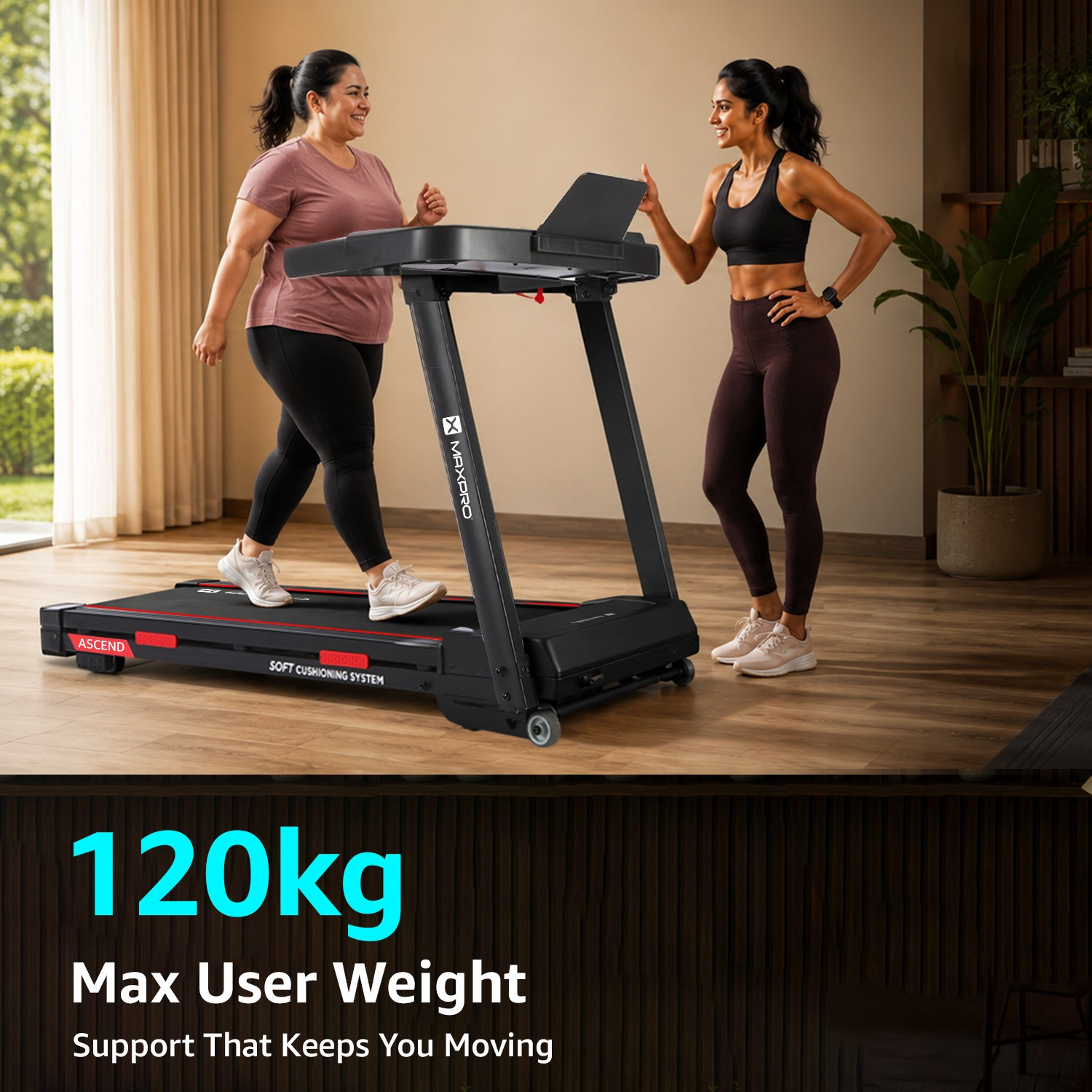 Image of Maxpro PTA230 5HP BLDC Motor, 14 km /h, Max Weight 120Kg, 15 Level Auto Incline, Home Treadmill (Max Weight:120 kg)