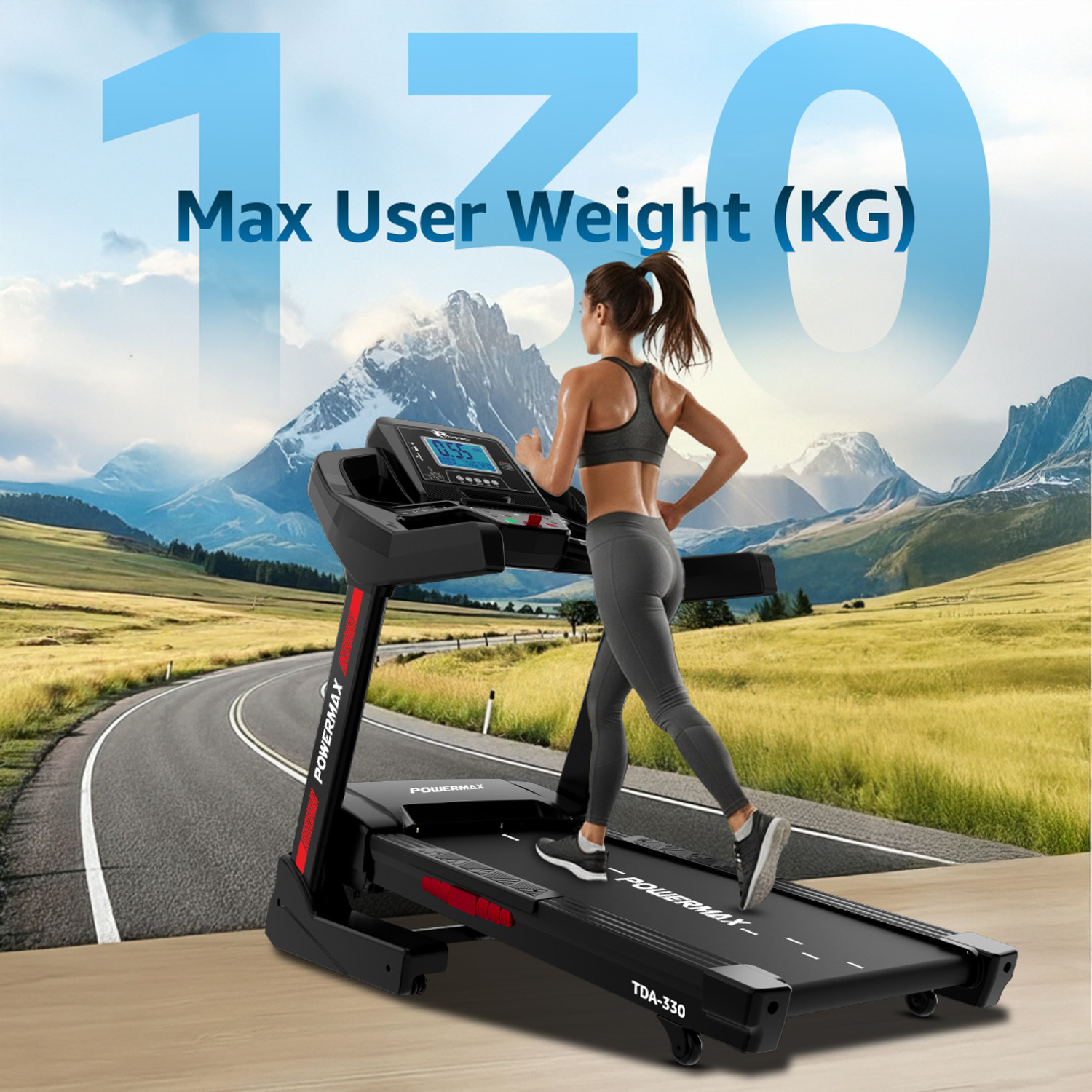Image of Powermax Fitness TDA-330 (6HP Peak) Inbuilt Cooling Fan, Max user 130kg, iPad Holder, Autoincline Treadmill (Max Weight:130 kg)