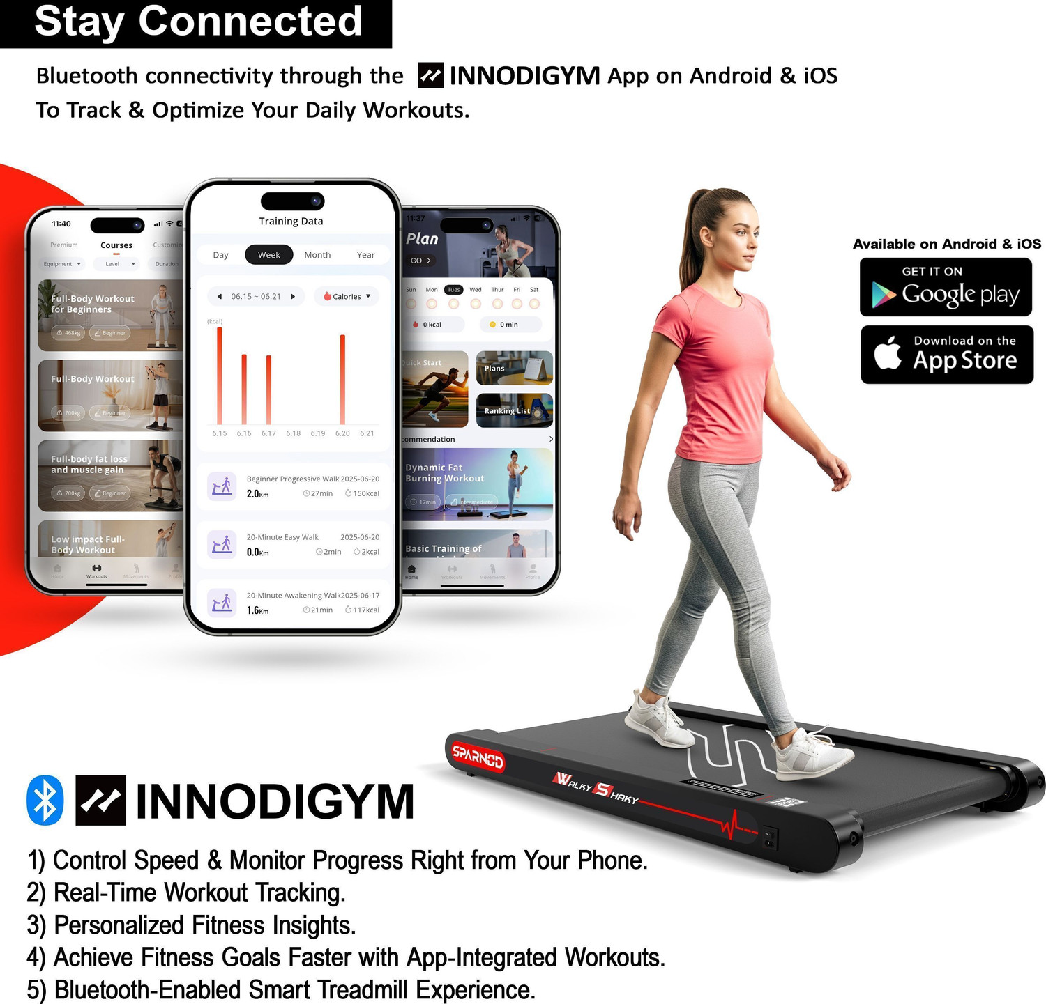 Image of Sparnod Fitness WalkyShaky Vibration Walking Pad Treadmill for Home Use with 4 Modes 2.5HP Motor Treadmill (Max Weight:120 kg)