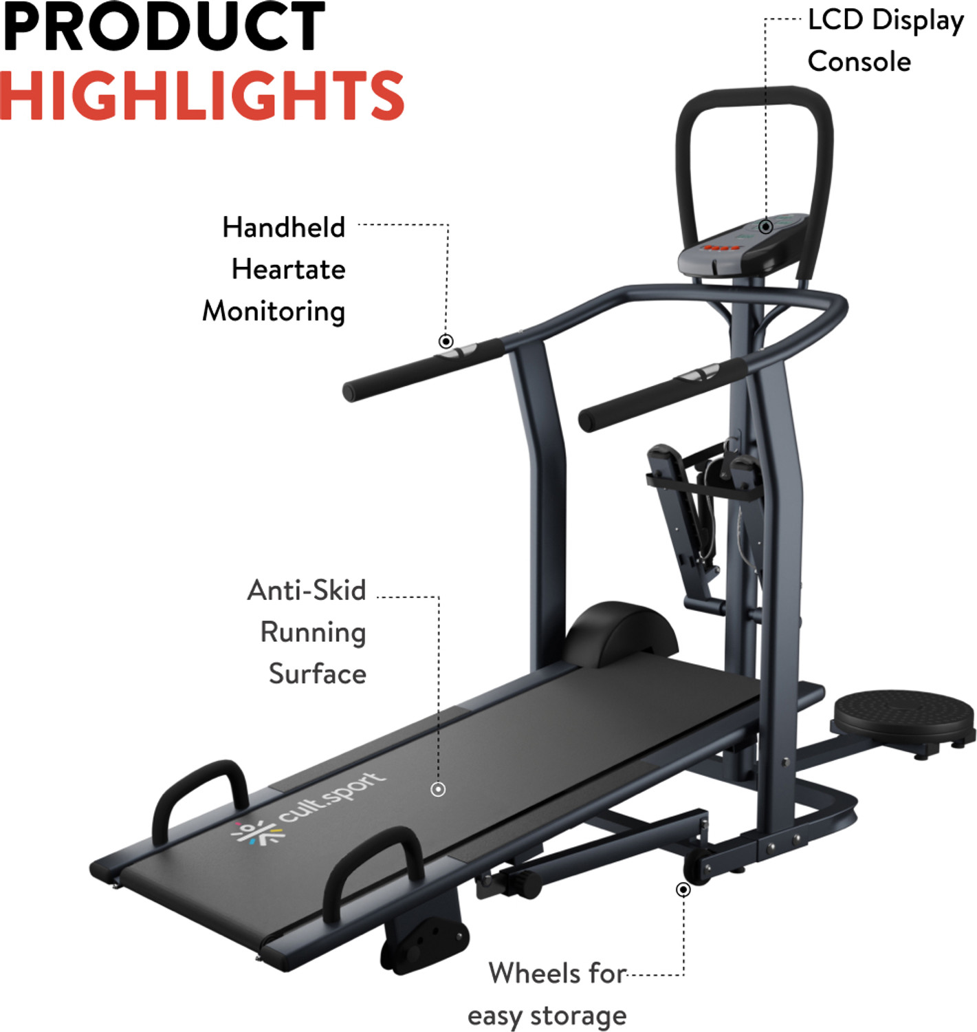 Image of FITKIT by cult FT801 4 in 1 Multifunction Manual Treadmill For Home Gym | Weight 100 Kg Treadmill (Max Weight:100 kg)