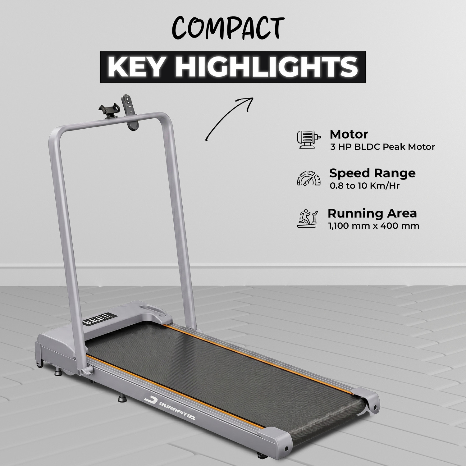 Image of Durafit91 Compact Walkpad 3HP Peak BLDC 120Kg User Weight 10km /h Speed with Remote Control Treadmill (Max Weight:120 kg)