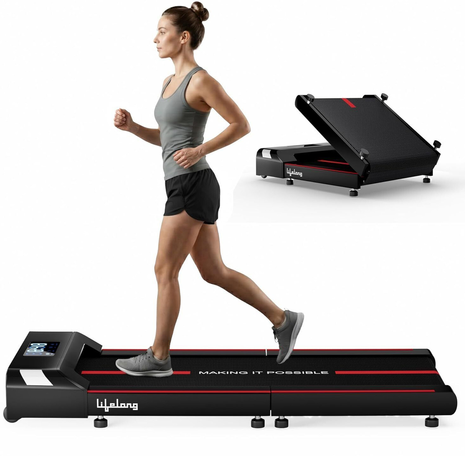 Image of Lifelong Motorized Foldable Walking Pad for Home | Compact Treadmill, 8km /hr Speed Treadmill (Max Weight:110 kg)