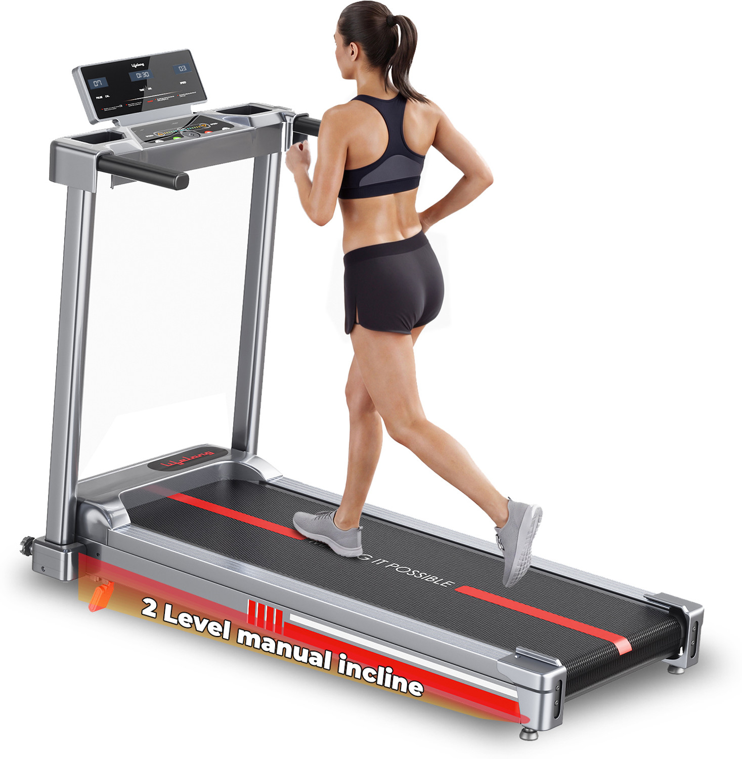 Image of Lifelong 4.5HP Motorized Treadmill for Home | Manual Incline 2 Level | Foldable Handle Treadmill (Max Weight:100 kg)
