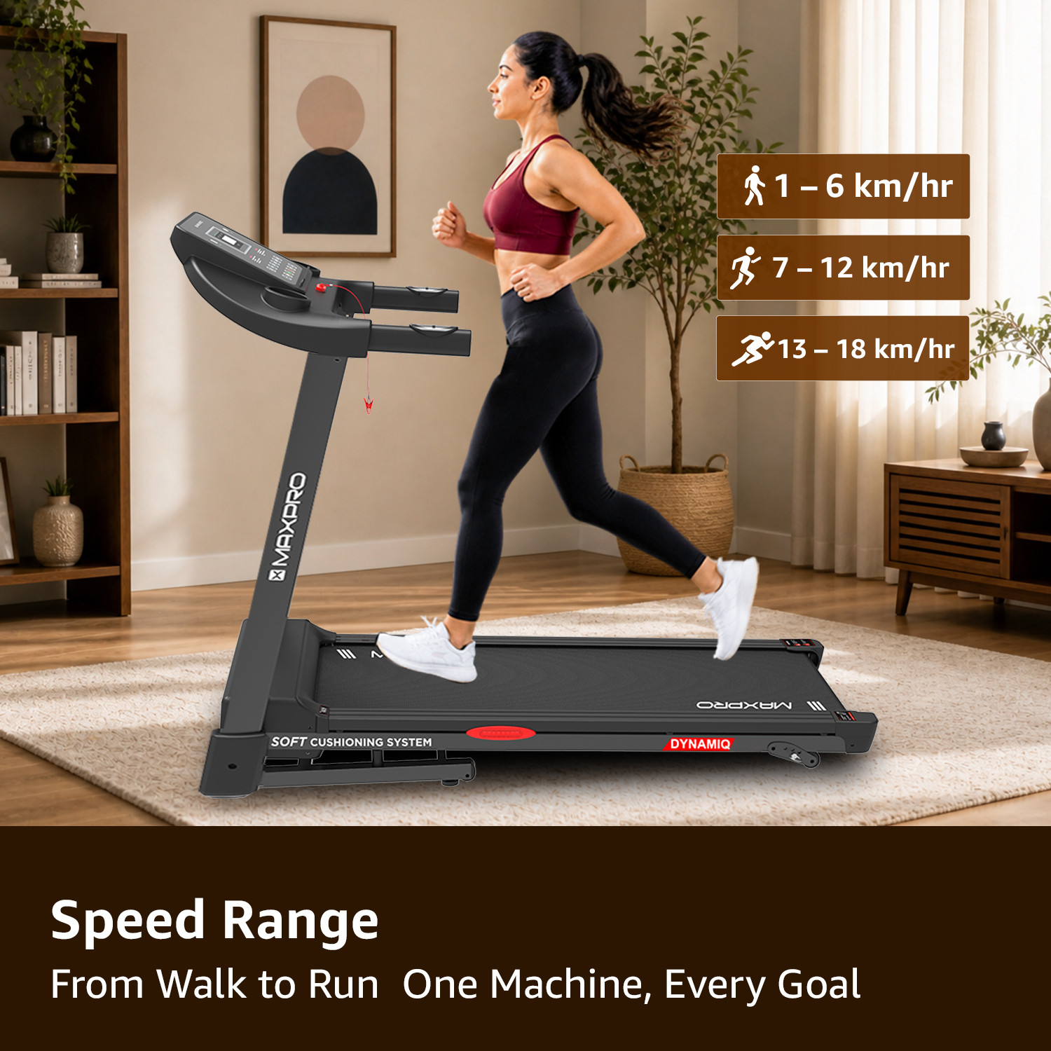 Image of Maxpro PTA406 5.5HP Peak BLDCMotor, 18 km /h, 15 Level Auto Incline, Max. weight 130KG Treadmill (Max Weight:130 kg)