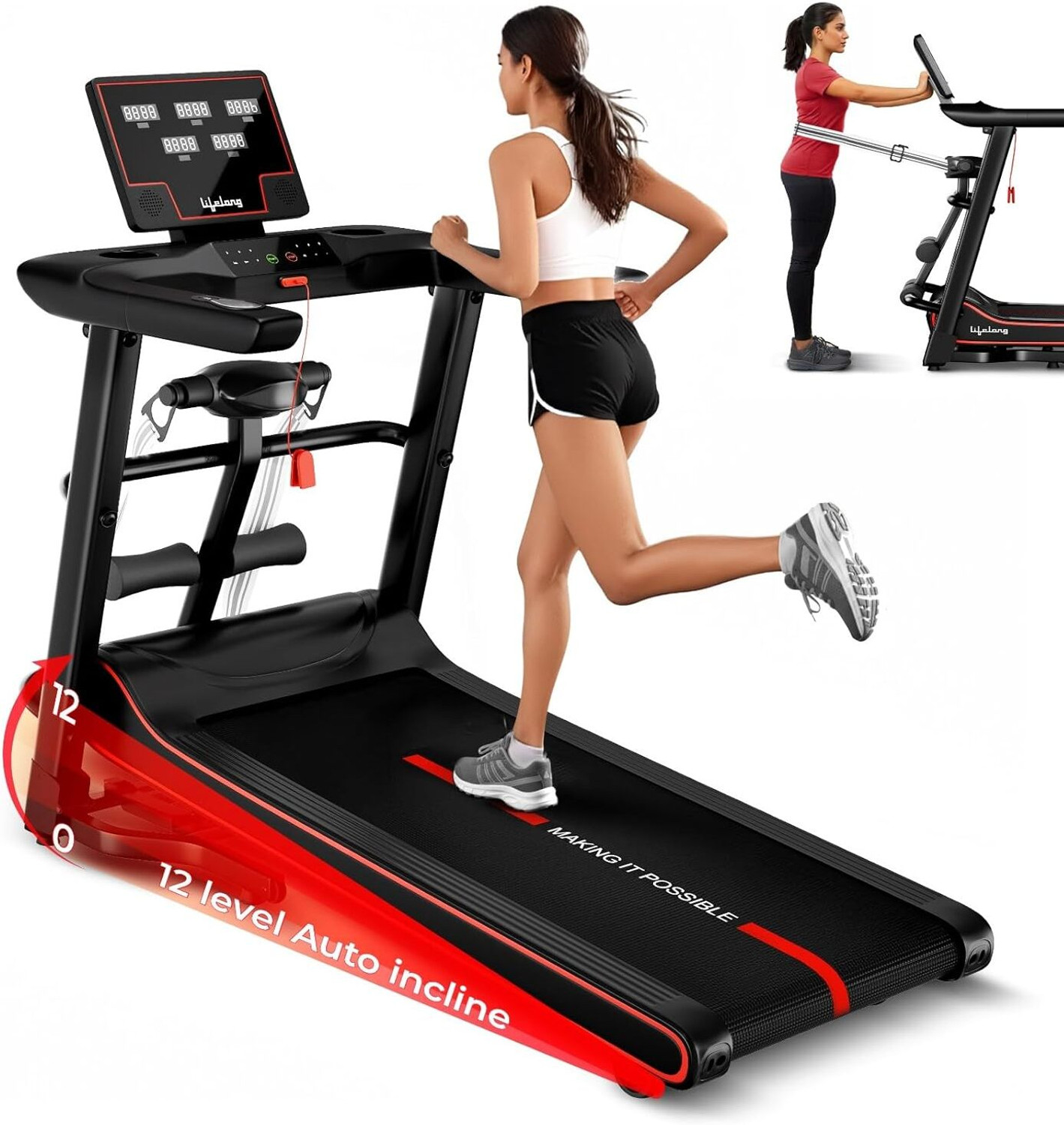 Image of Lifelong FitPro 5HP Peak DC Brushless Treadmill For Home | Auto Incline With Massager Treadmill (Max Weight:120 kg)