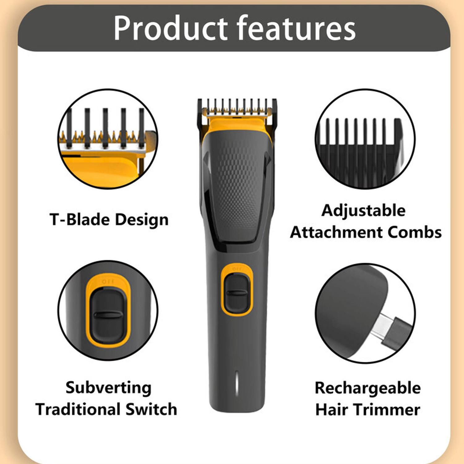 Image of MynxeHTC USB Cordless Hair-Clipper Beard Trimmer PlasticHair Clipper Professional Haircut Fully Waterproof Trimmer 45 min Runtime 4 Length Settings