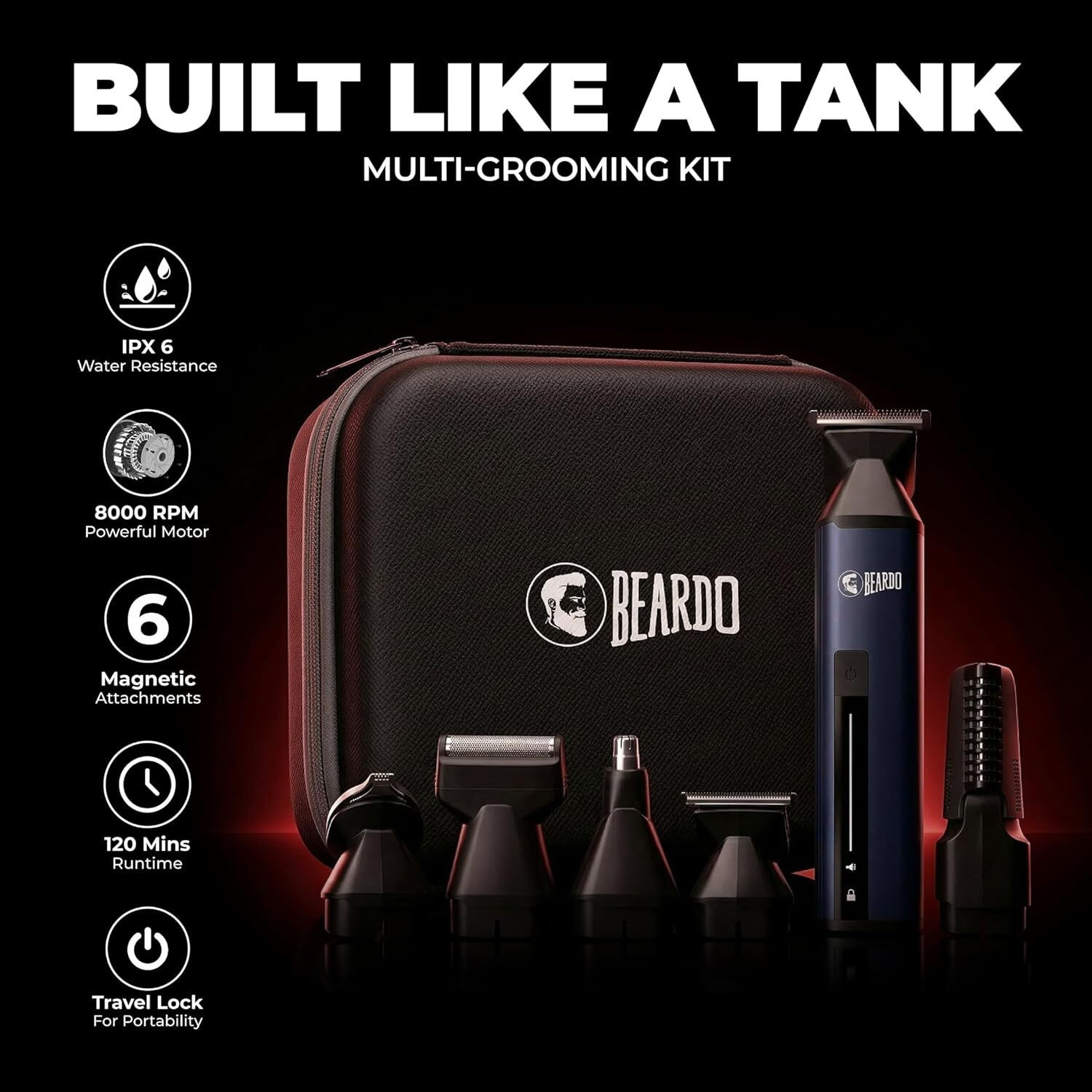 Image of BEARDO GODFATHER MULTI-GROOMING KIT All in One Full Body 13-in-1 Trimmer Fully Waterproof Trimmer 120 min Runtime 4 Length Settings