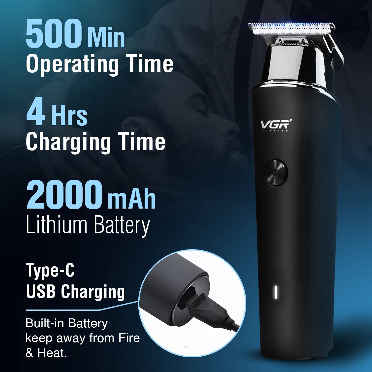 VGR V-933 Trimmer 500 min Runtime 4 Length Settings - Image 4