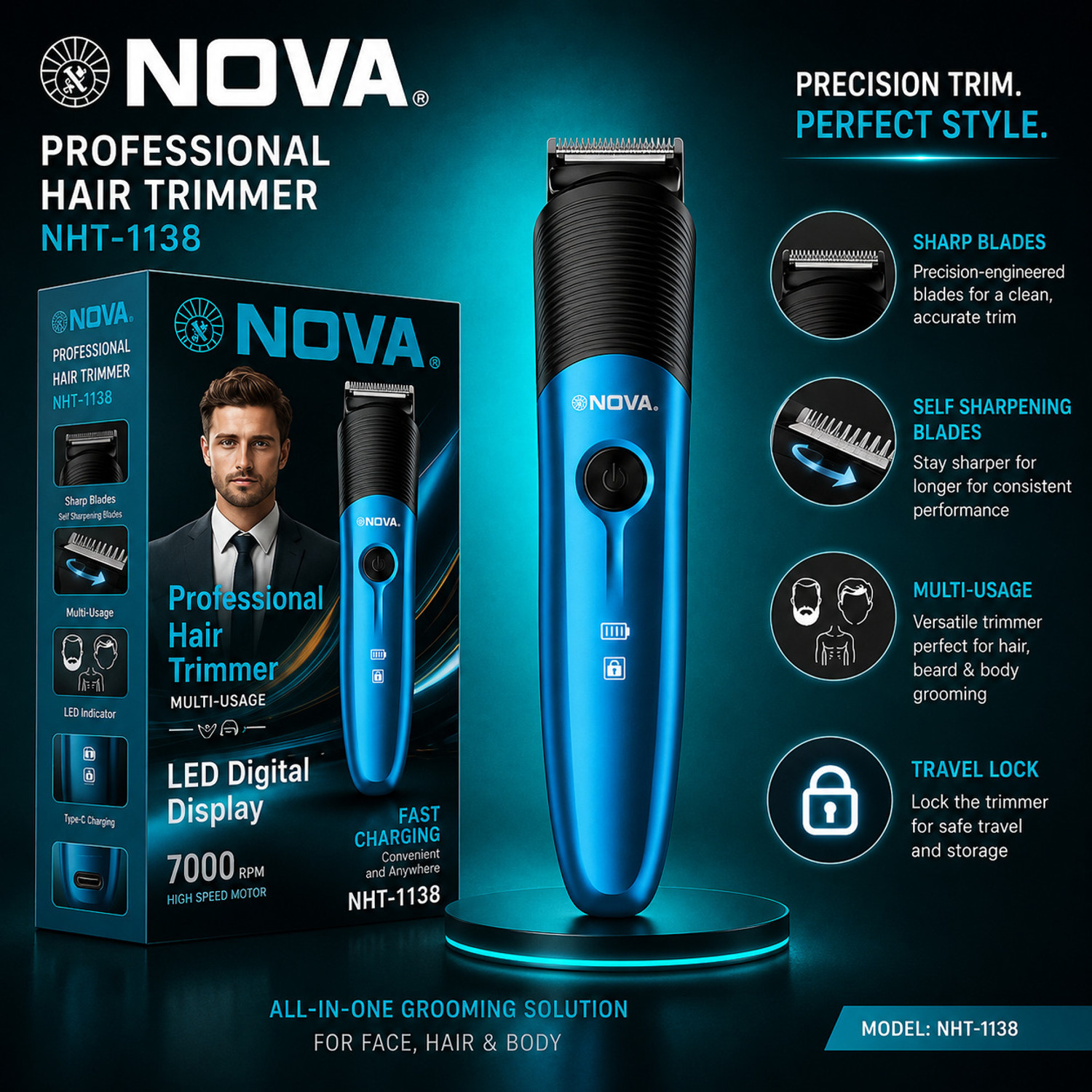 Image of NOVA NHT 1138 Trimmer 100 min Runtime 9 Length Settings